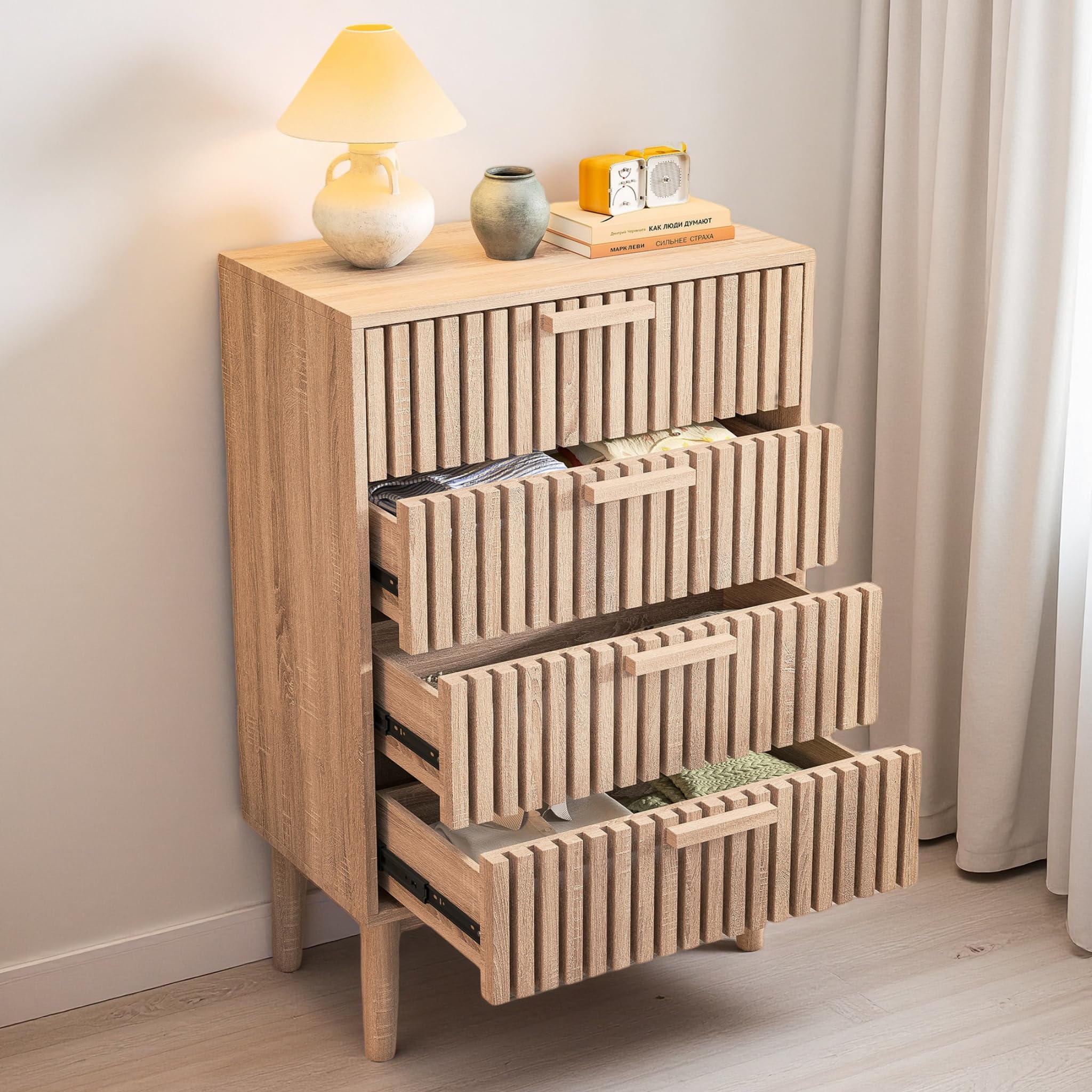 Cómoda con 4 cajones, cómoda para dormitorio, cómoda moderna, cómoda de madera con asas, aparador, cajonera de almacenamiento para pasillo, salón, dormitorio