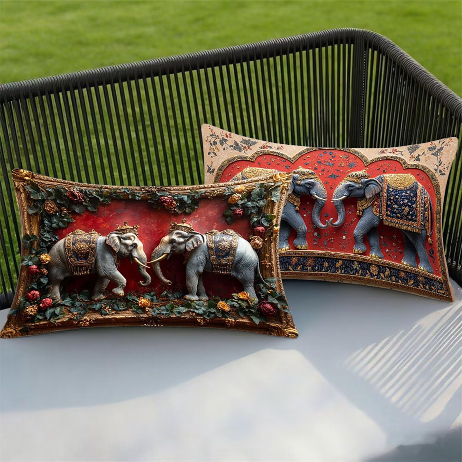 Federe Cuscino 60x80 Set di 2, Elefante Federe Cuscini Divano Velluto Morbido, Rettangolari Copricuscini 60x80cm Con Cerniera Invisibile, Copricuscino per Camera Casa Decorazioni, Nordico V-3699