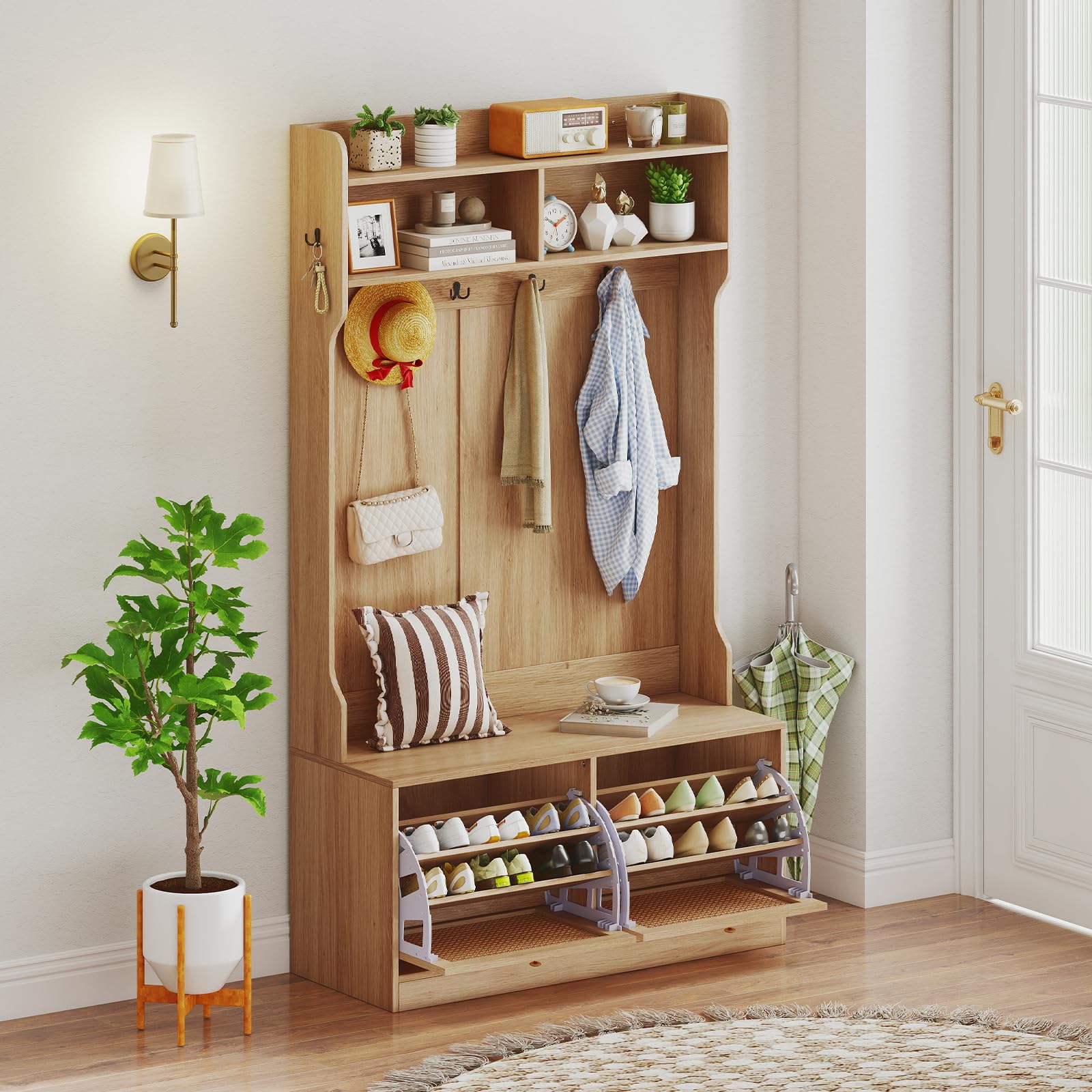 Amazon.com: Giantex 4-In-1 Hall Tree with Bench and Shoe Storage