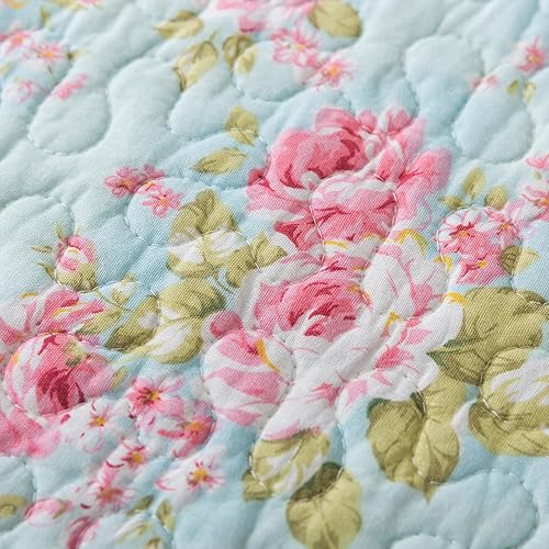 Miniatura 8 de Brandream Juego de edredón tamaño Queen de algodón con diseño floral desgastado de 3 piezas, colcha romántica reversible