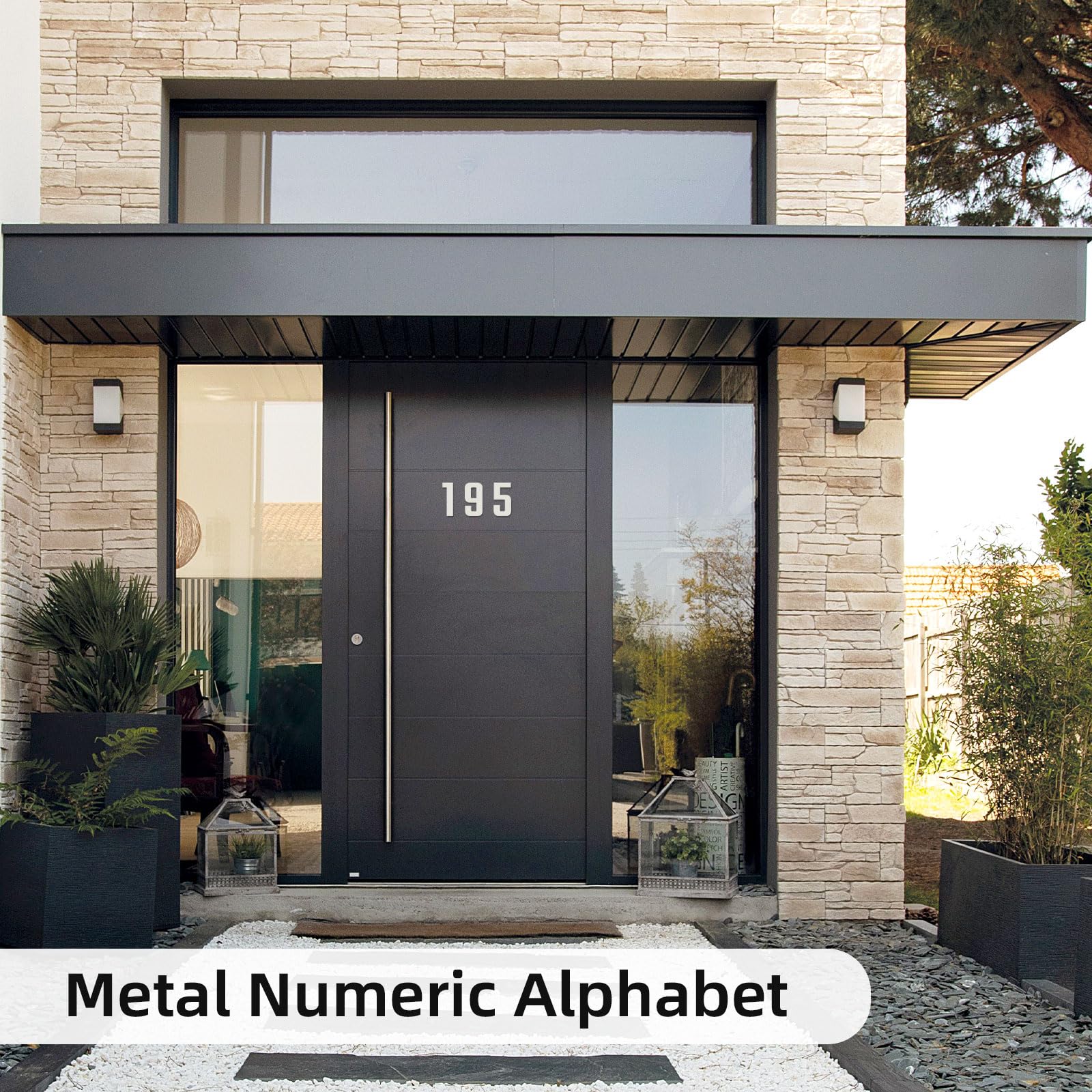 Numeri civici in metallo, 5,1 cm, in metallo, stile moderno, per porta del giardino, per appartamenti, esterni, fattoria, lettere decorative con kit per chiodi, segnaletica per visibilità (bianco)