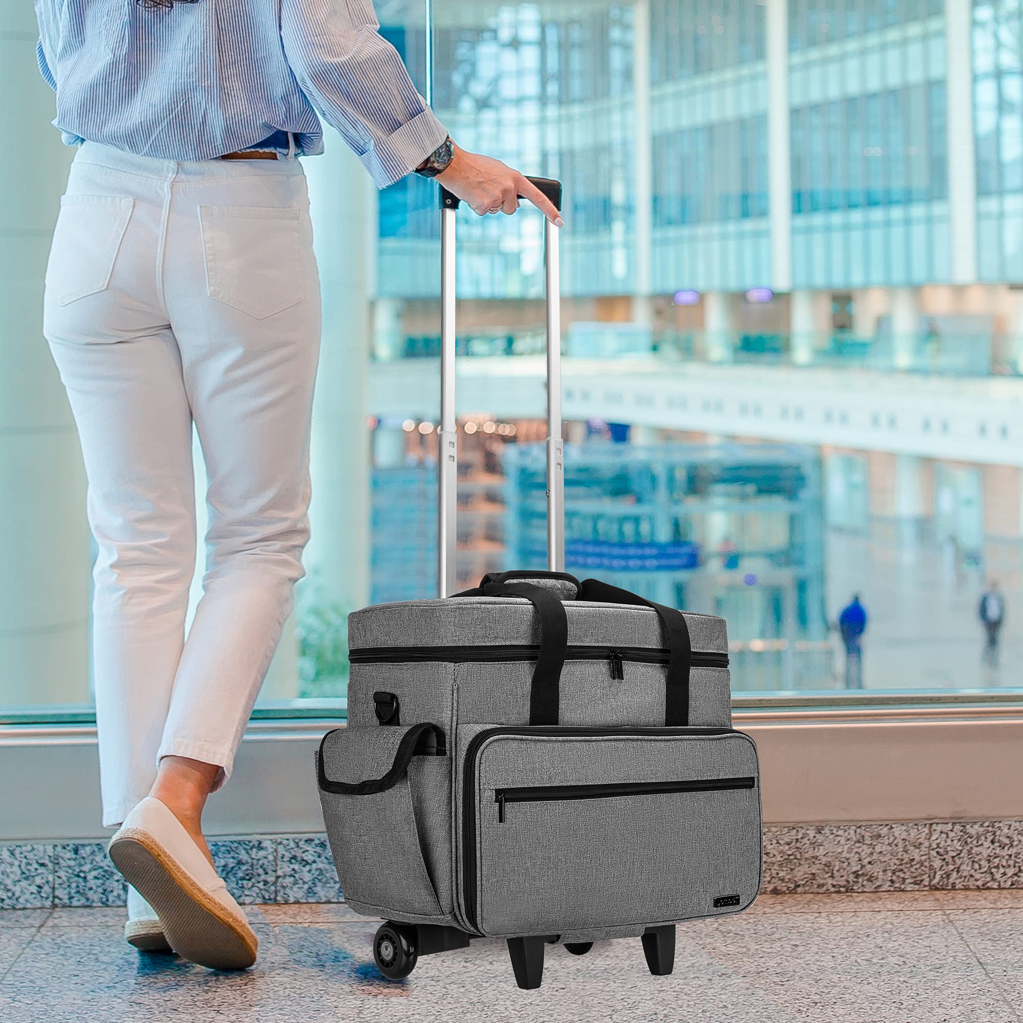Teamoy Nähmaschinentasche Trolley, Nähmaschinentasche mit Rollen, Nähmaschinen Trolley für Nähmaschine Zubehör