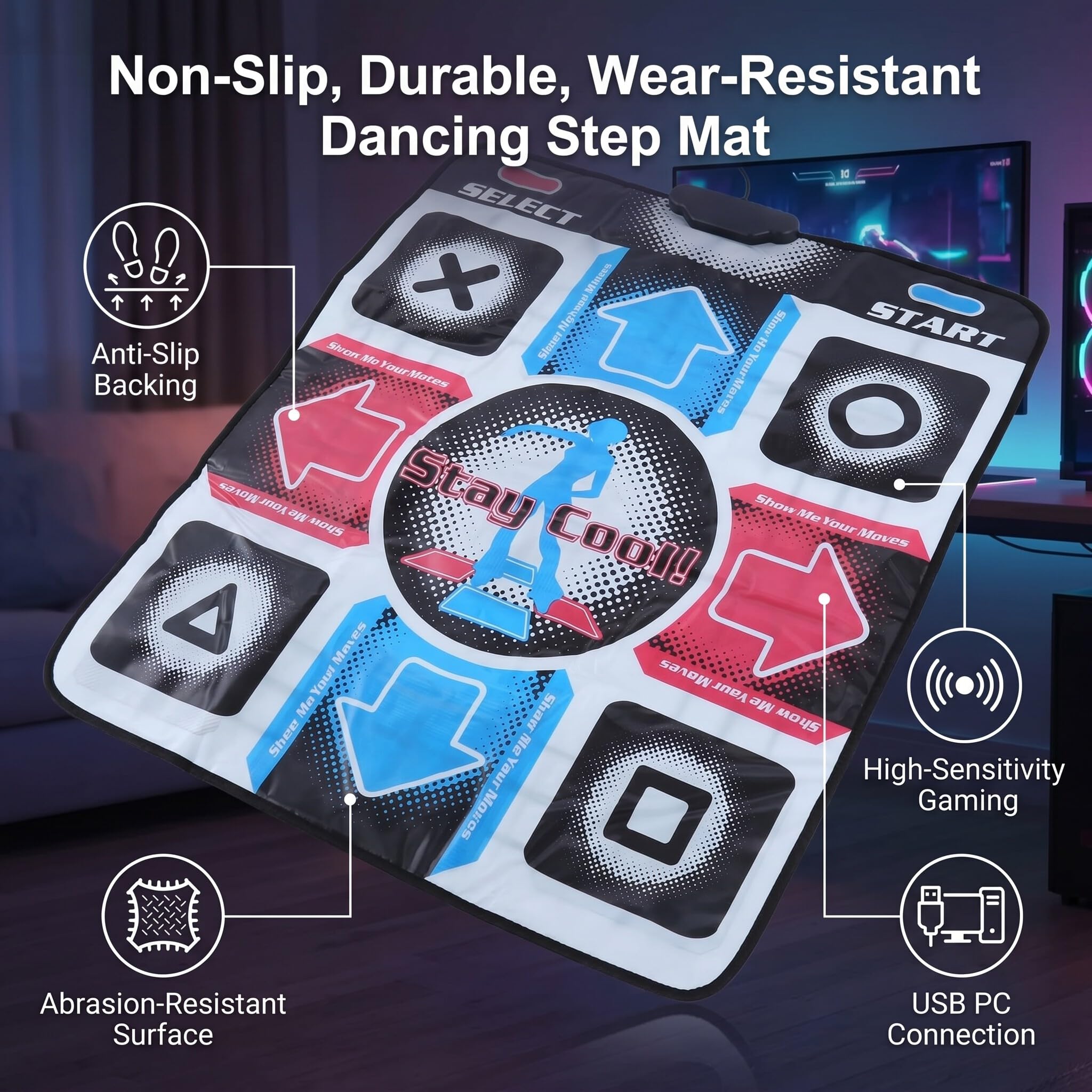 POENVFPO Nanslip Langable Dance Pad do Komputera PC — Połączenie USB Wysoka czułość w Grach Mat of Dance dla Użytkowników 98/22 2000/xp/7