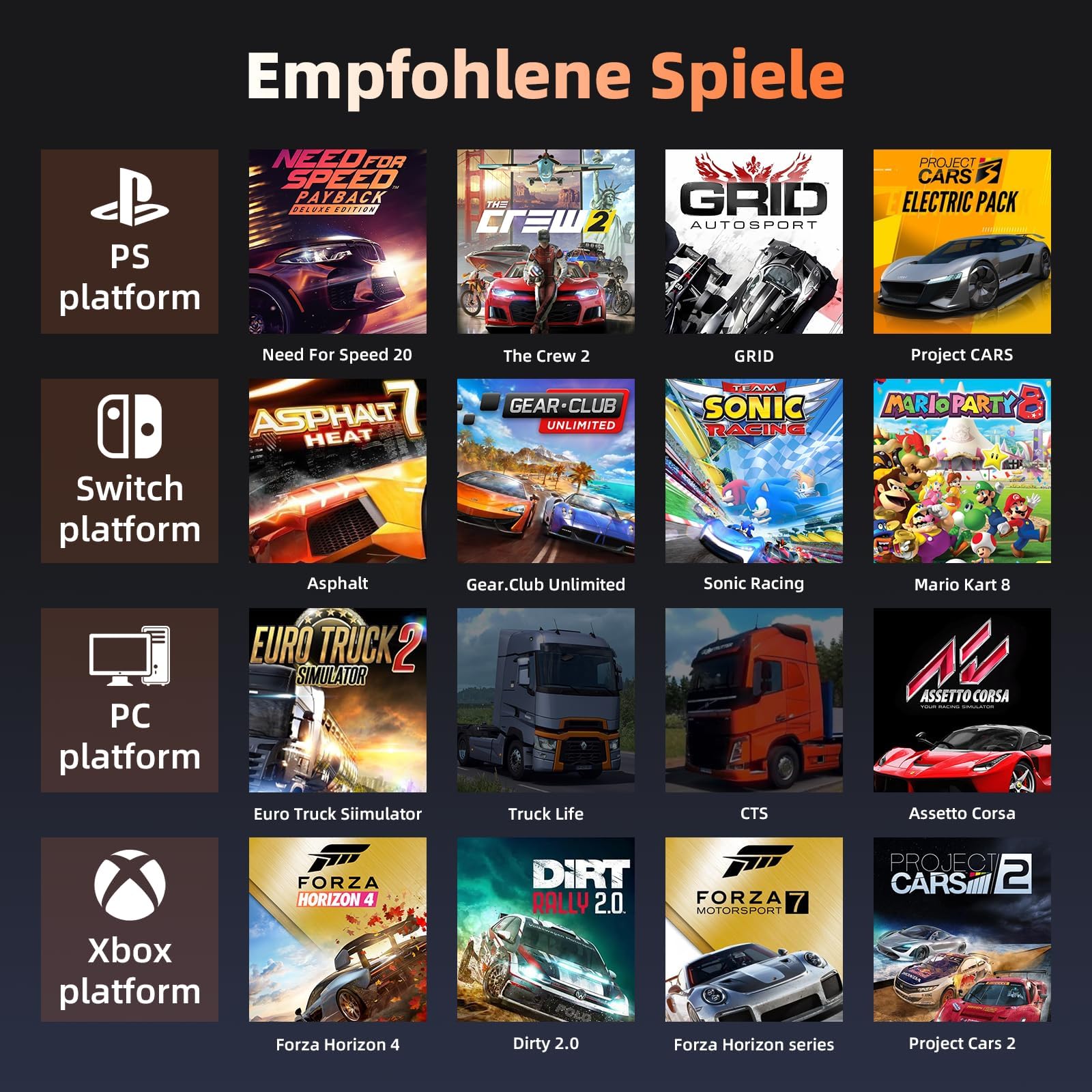 NBCP R270 Gaming Lenkrad mit Pedalen 270° Vibrationseffekt Kompatibel PC PS3 PS4 Xbox One Xbox Series X/S Nintendo Switch