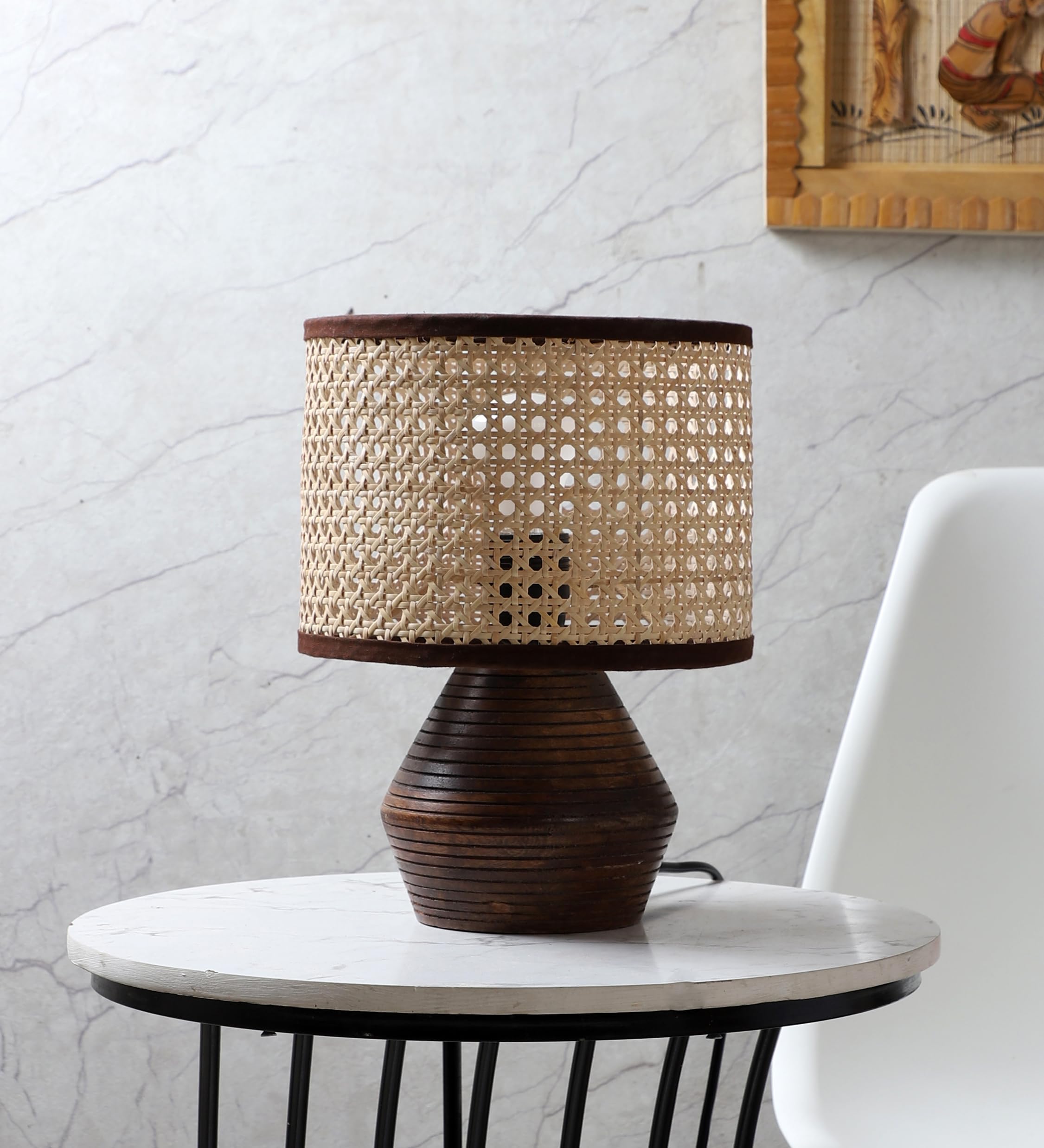 AKWAY Bamboo Bedside Table lamp for Bedroom | Rattan Study Table lamp | Cane Table lamp for Home Decoration | Wicker Table lamp (Bulb not Included)-image-2