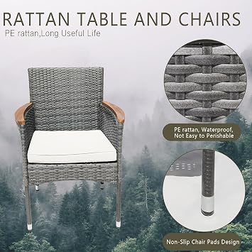 2 Piece Outdoor Patio Table and Chairs Set of 6 Outdoor Dining Set for 6 Patio Dining Sets Back Yard Furniture Set for Outside Patio Garden Poolside Deck