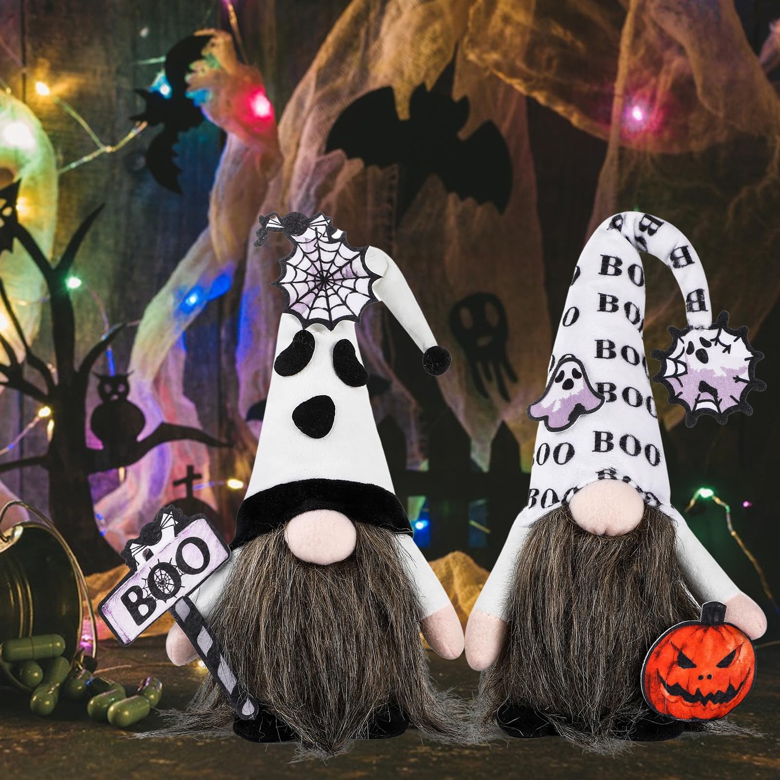 BINSUNS Halloween-Plüsch-Zwerge – 2 Stück, Dekorativ Mit Hexenhut, 45 Cm Hoch