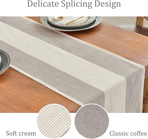 Miniatura 10 de Wracra Camino de mesa de lino, camino de mesa de macramé de granja de 108 pulgadas de largo para decoración de mesa de comedor, boda, fiesta y