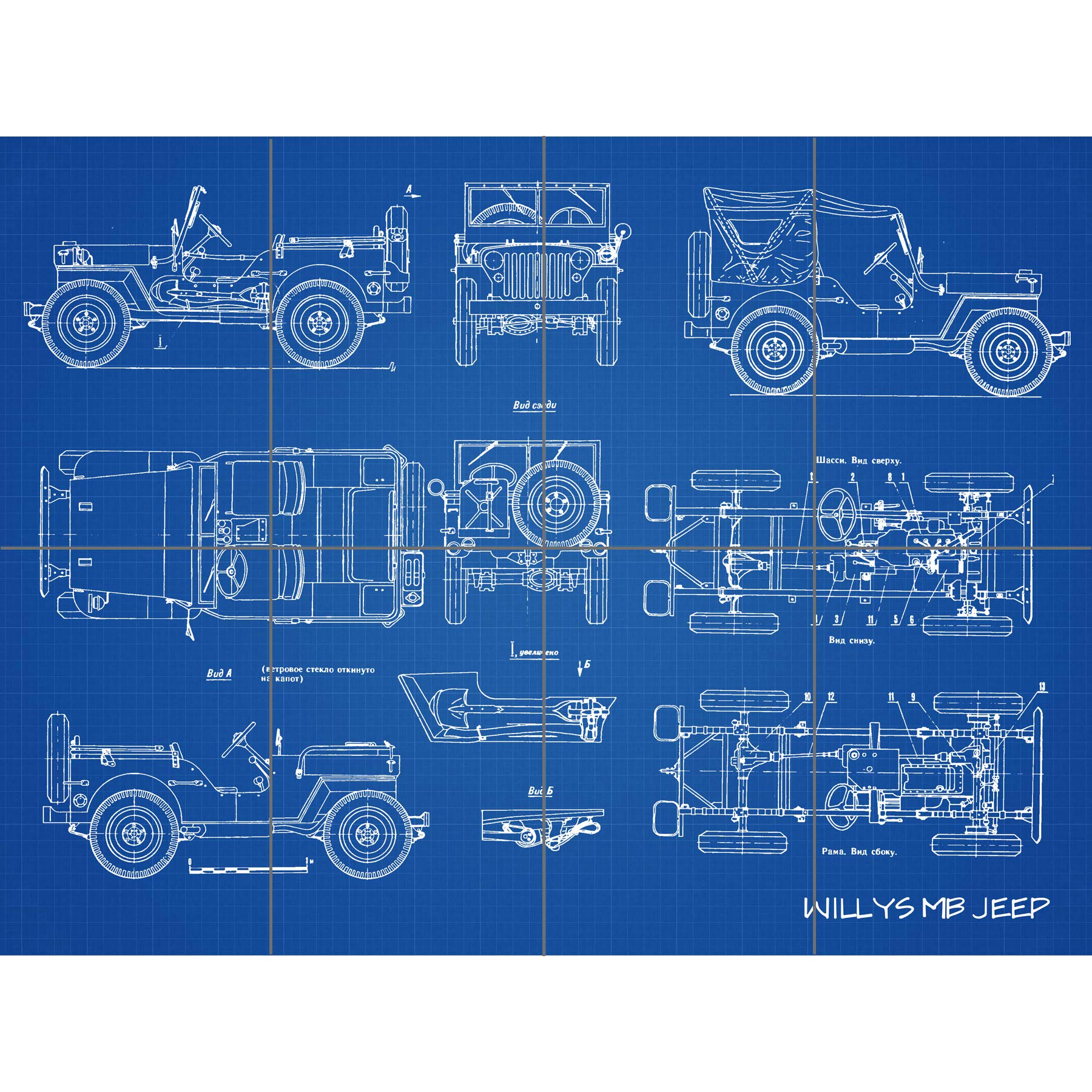 Artery8 Willys MB US Military Jeep Vehicle Blueprint Plan XL Giant Panel Poster (8 Sections)