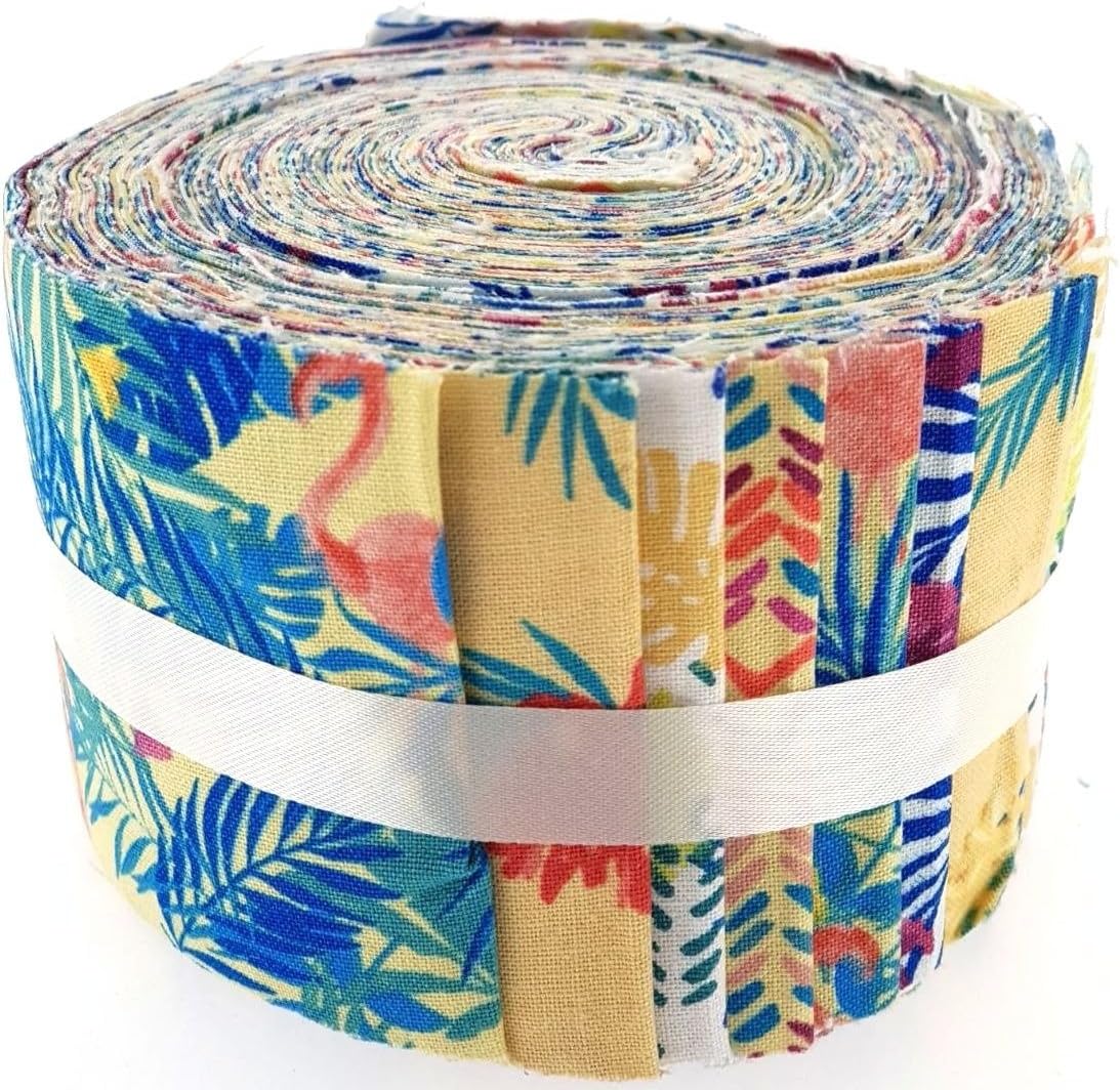 Fabric Freedom Tropical Yellow Jelly Baby Roll, 100% Cotton, Multi-Colour, 9 x 9 x 7 cm