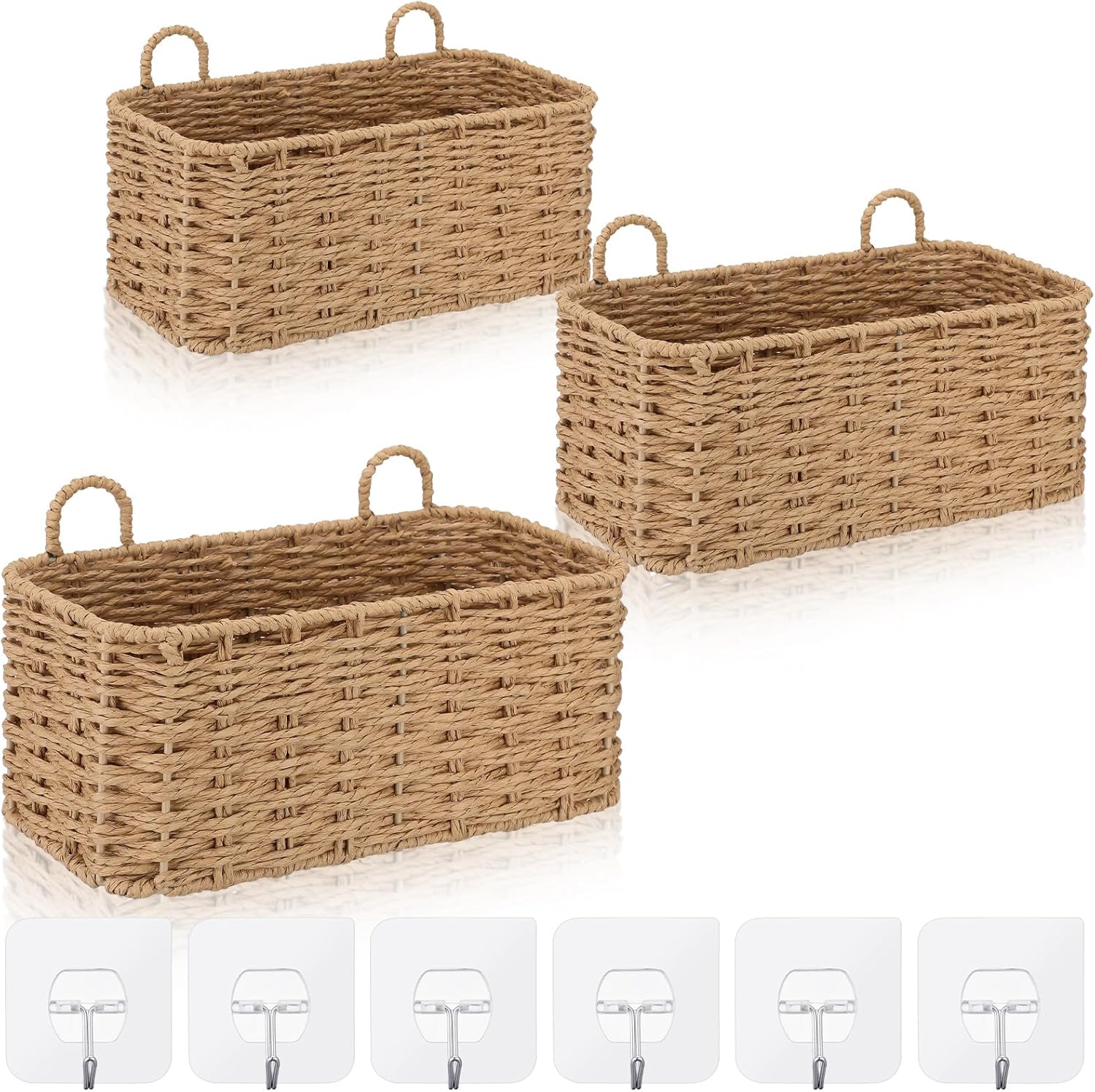 3 Piece Wall Hanging Baskets for Organizing Paper Rope Woven Baskets Sets Boho Style Storage Bins for Fruits Vegetable Kitchen Storage Farmhouse Wall Decor Housewarming Gifts