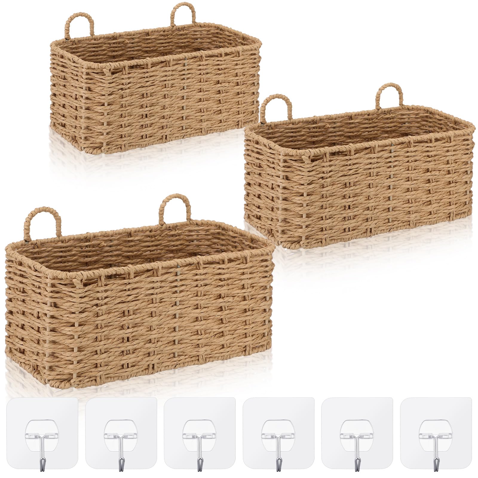 Photo 1 of Ferrochef 3 Pcs Wall Hanging Baskets,Rectangle,Natural Tan,Paper Cord