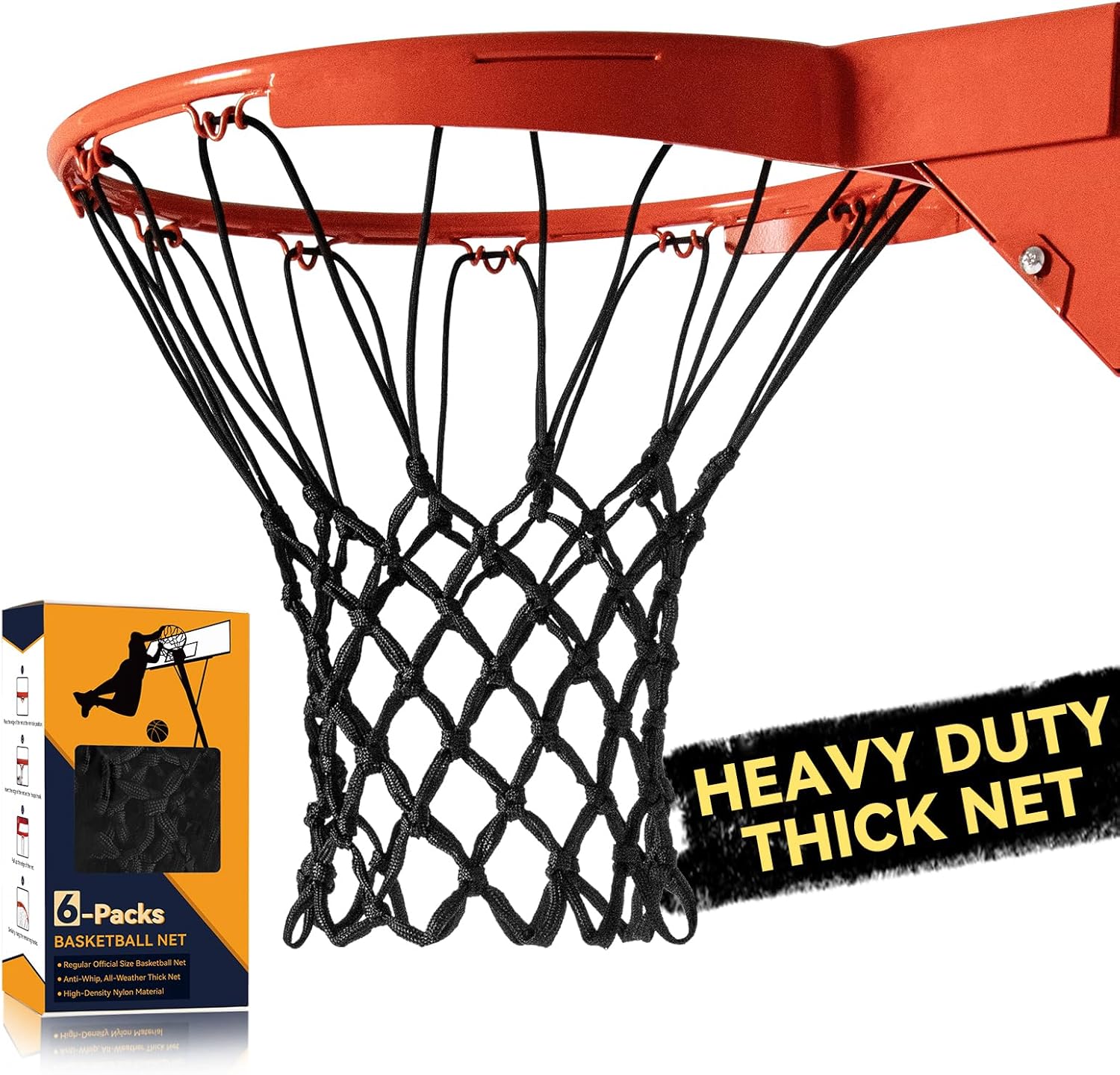 Premium Quality Professional Heavy Duty Basketball Net Replacement - All Weather Anti Whip,Fits Standard Indoor or Outdoor 12 Loops Rims12 Loops