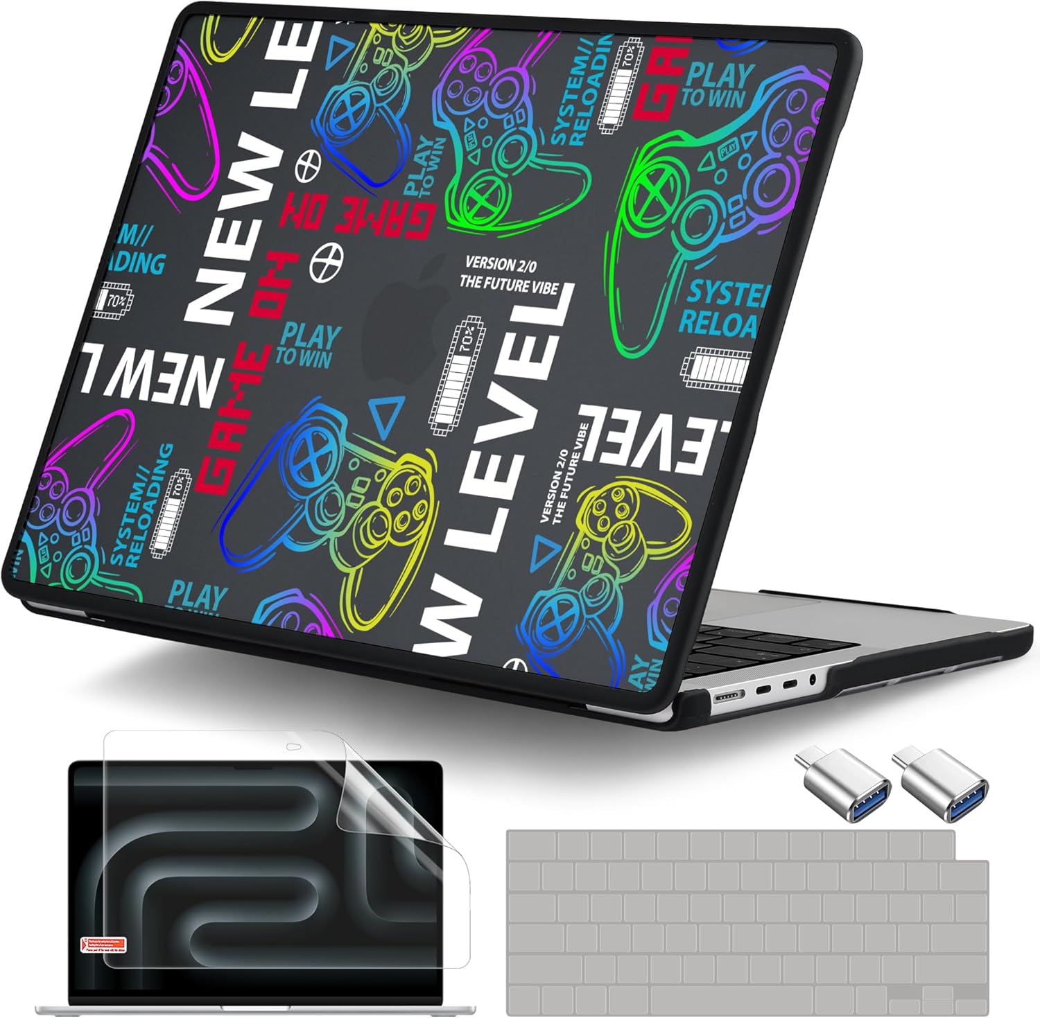 DONGKE for MacBook Pro 14 inch Case 2024-2021 Release M4 M3 M2 M1 Pro/Max Chip, Anti-Cracking & Anti-Fingerprint Plastic Hard Shell Cover with Soft Rubber Bumper for Teen Boy, Gaming Cool Print