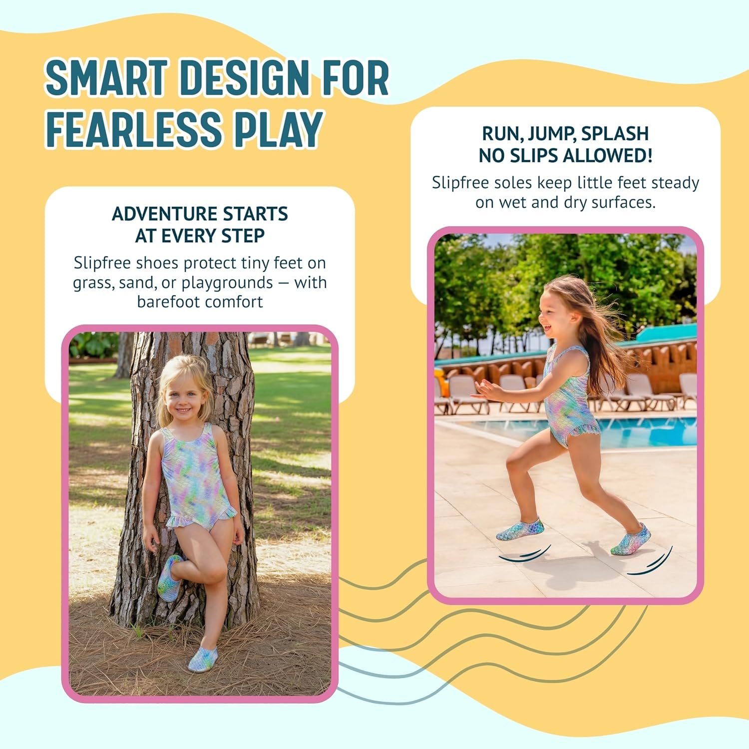Slipfree Barefoot Water Shoes for Girls and Boys | Quick-Dry Kids Swim Shoes for Beach & Pool | Non Slip Bottom Slippers | UV 801 Sun Protection | Skin Shoes for Swimming, Surfing and Yoga | No Glue