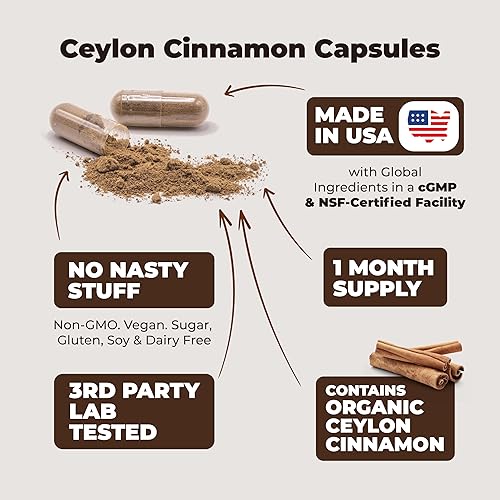 Miniatura 4 de Cápsulas orgánicas de canela de Ceilán, suplementos de canela auténtica de Ceilán (Canela de Ceylan) para el equilibrio de la inflamación, la