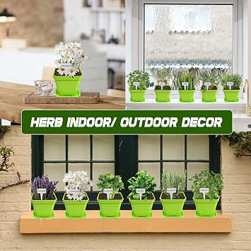 Meekear 10 Herb Seeds Garden Starter Grow Kit with Green Pots, Markers, Soil Discs, Watering, Herb Clipper, Complete Indoor Potted Plant Growing Set for Kitchen DIY