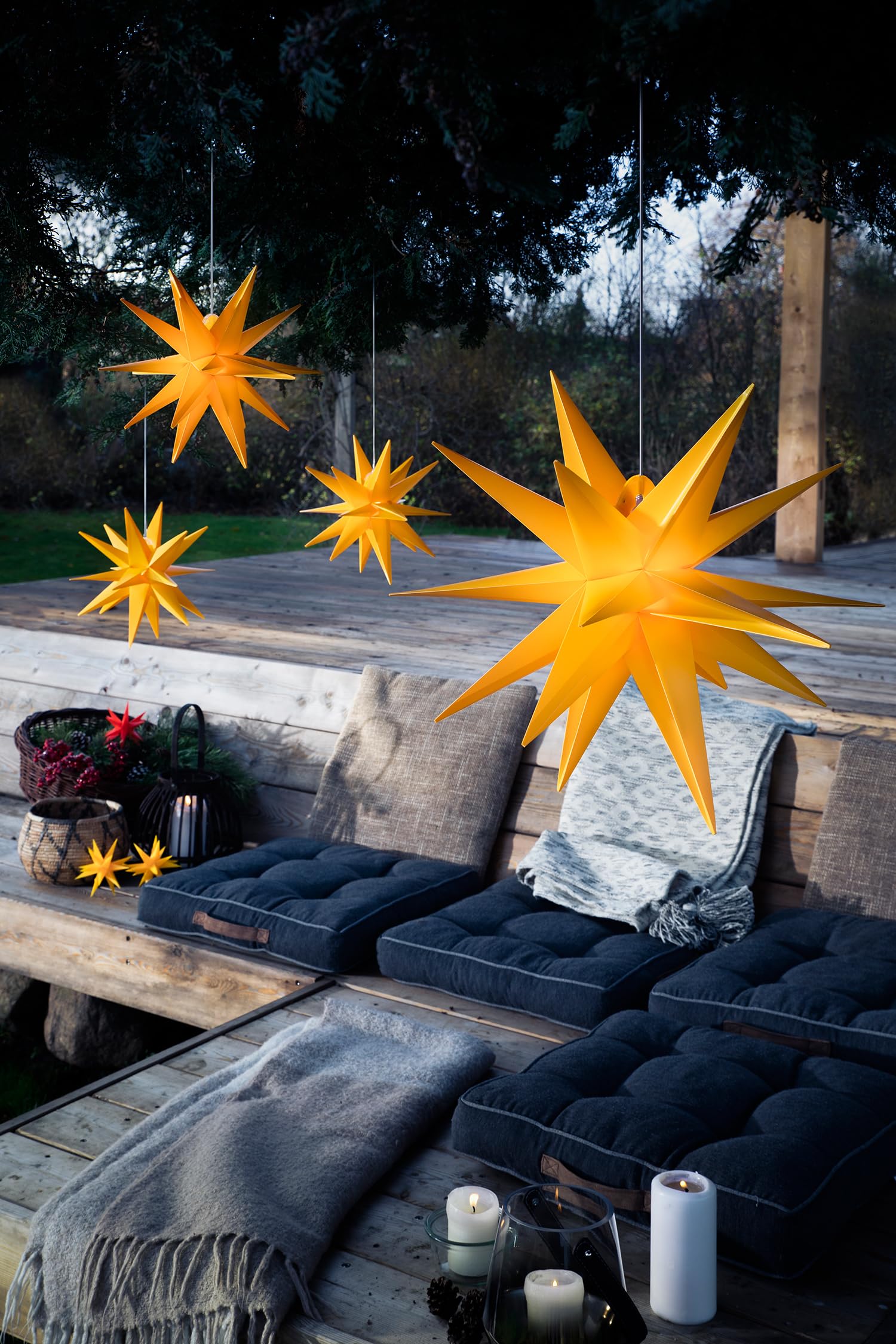 STEINFIGURENWELT GIEBEN Dekowelt - Estrella de Navidad LED 3D (80 cm, incluye bombilla intercambiable), color amarillo