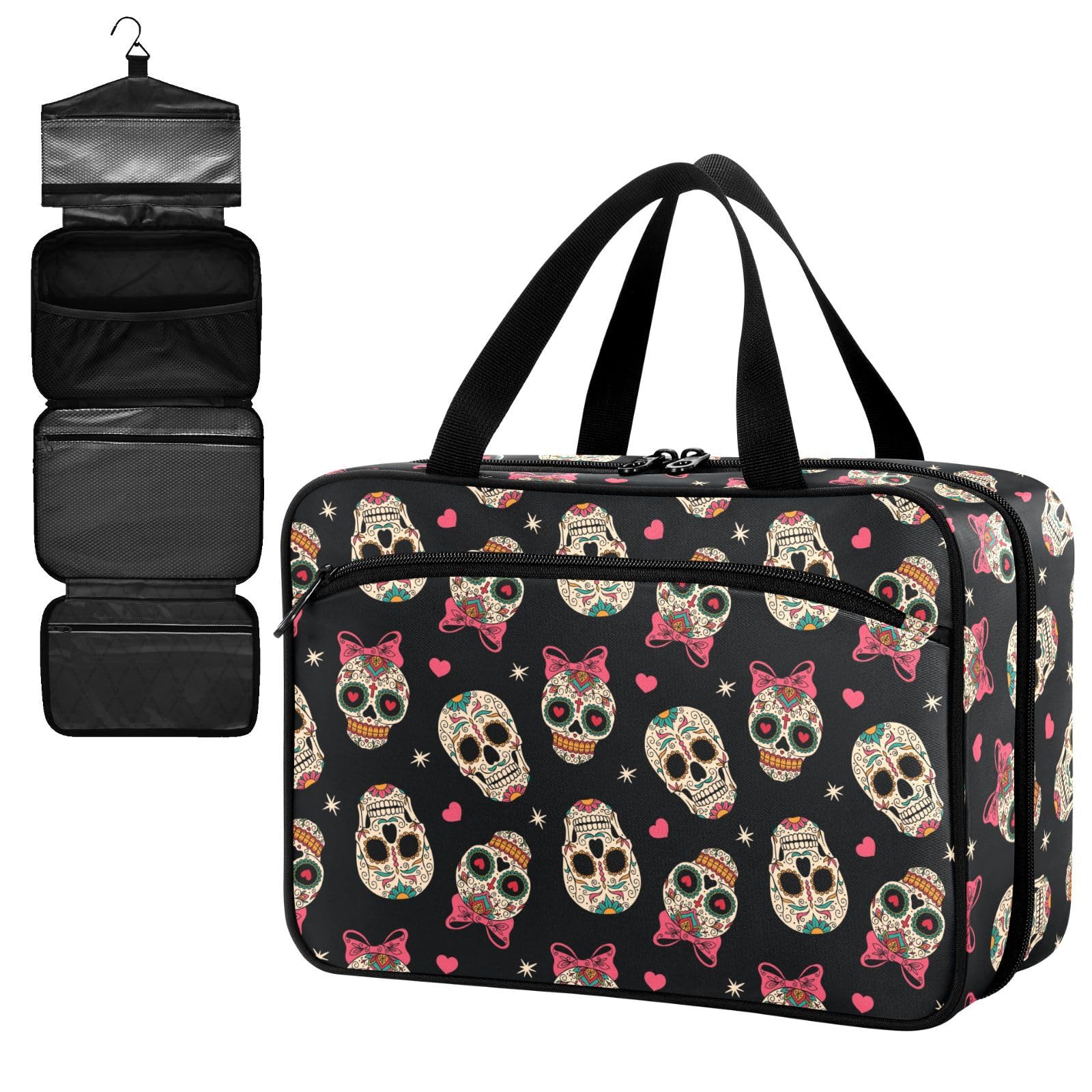 Fustylead Mexican Sugar Skull Wear Bow Tie and Hearts Stars Large Medical Storage Bag with Zipper Empty First Aid Bag Trauma Kit for Traveling Hiking Camping Backpacking