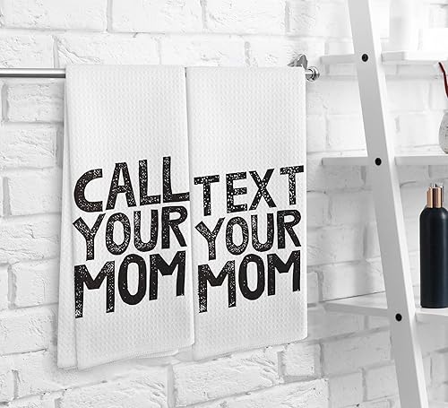 Miniatura 6 de Juego de 2 toallas de baño con texto en inglés "Call Your Mom" con texto en inglés "Call Your Mom", para dormitorio universitario, regalos de