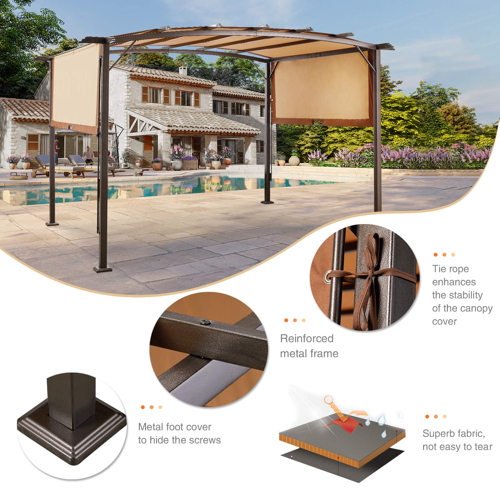 AECOJOY 12ft X 9ft Outdoor Pergola and Gazebo, Outdoor Steel Pergola ...