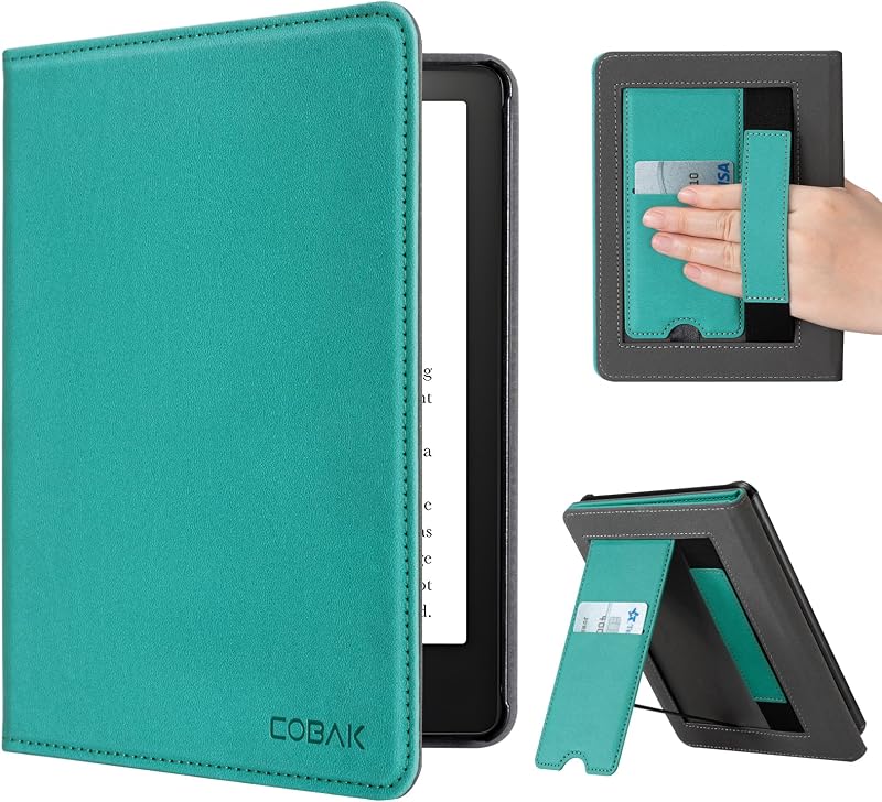 Funda CoBak con soporte para lector de libros electrónicos de 6,8 pulgadas - Funda con encendido automático, ranura para tarjetas y función de correa de mano - Se adapta a la 11.ª generación (no compatible con Meebook/KoBo)