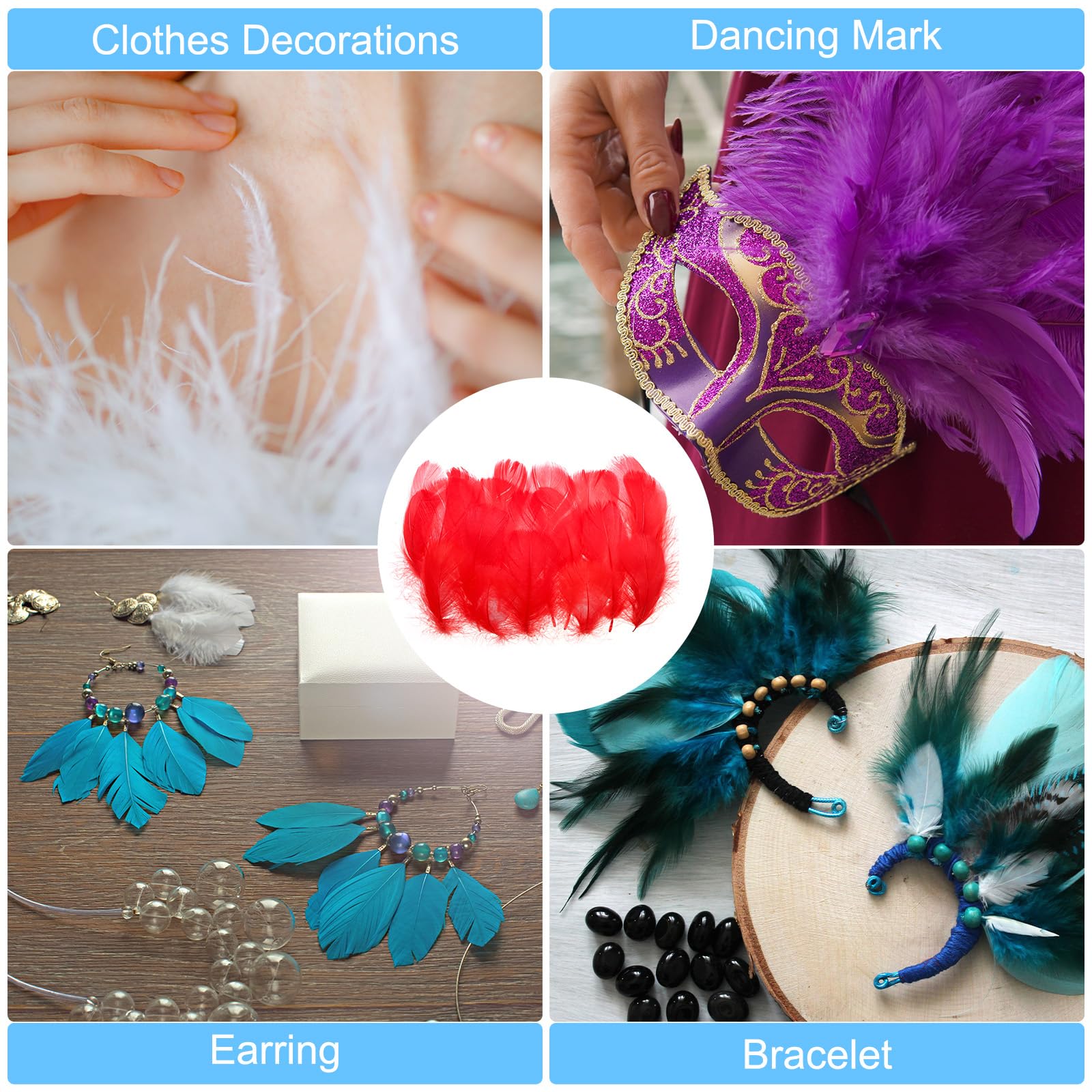 PATIKIL Colorful Feathers 3-5inch, 300pcs Goose Feathers Bulk for Crafts DIY Wedding Home Party Decorations Dream Catcher, Red - Image 4