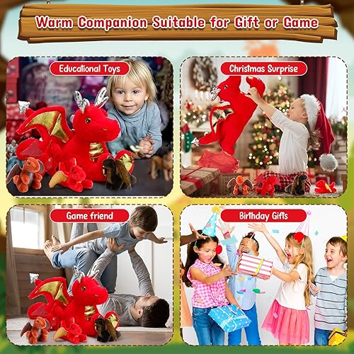 Miniatura 7 de Syhood Juego de 5 juguetes de peluche de dragón grande de 18 pulgadas con 4 lindos bebés en el interior con cremallera para niños y niñas, amantes