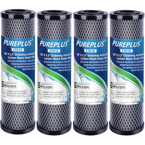 1 Micron 2.5" x 10" Whole House CTO Carbon Water Filter Cartridge Replacement for Countertop Water Filter System, Dupont WFPFC8002, WFPFC9001, FXWTC, SCWH-5, WHEF-WHWC, WHCF-WHWC, AMZN-SCWH-5, 4Pack