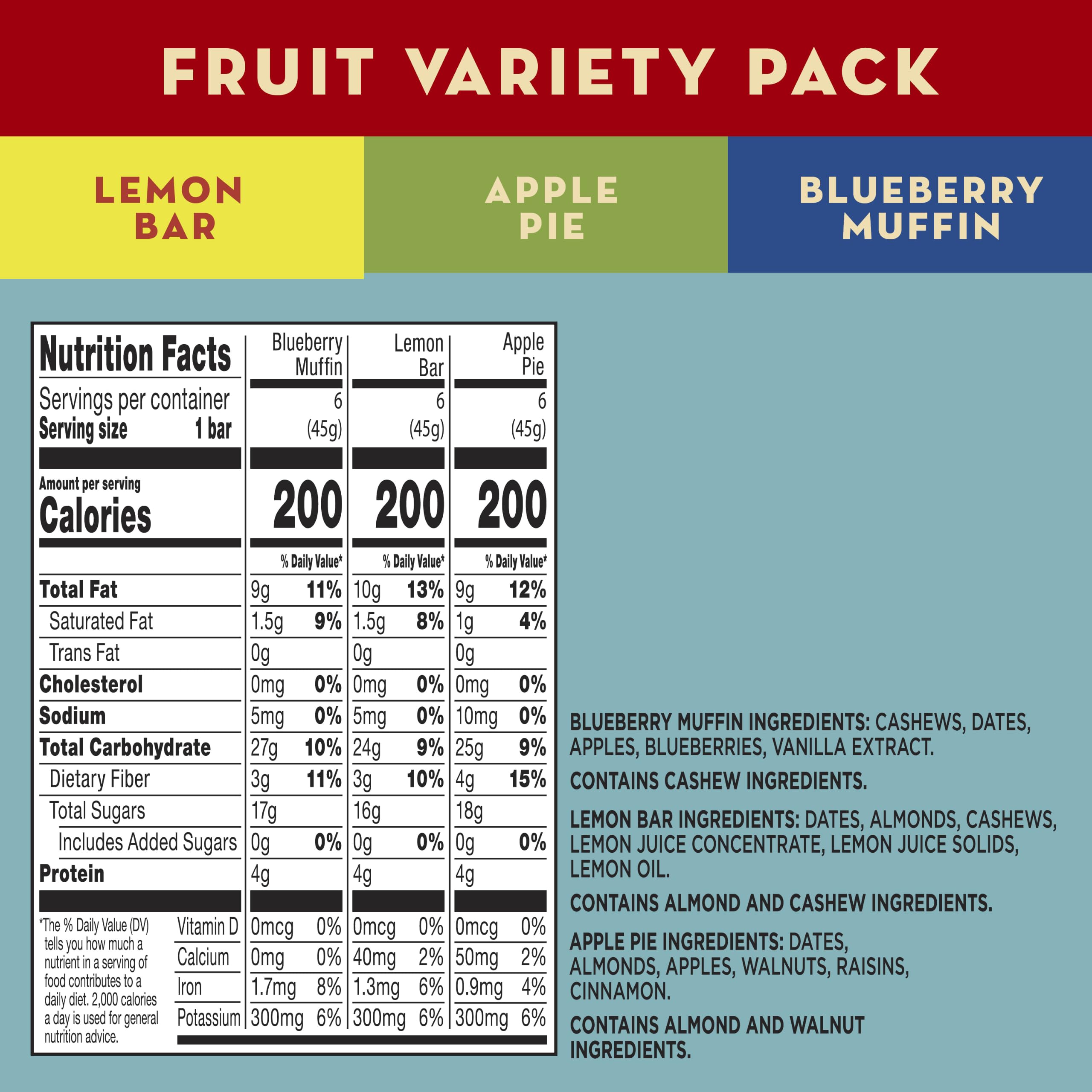 Larabar Variety Pack, Blaubeer-Muffin, Zitronenriegel, Apfelkuchen, Obst- und Nussriegel, 18 Karat