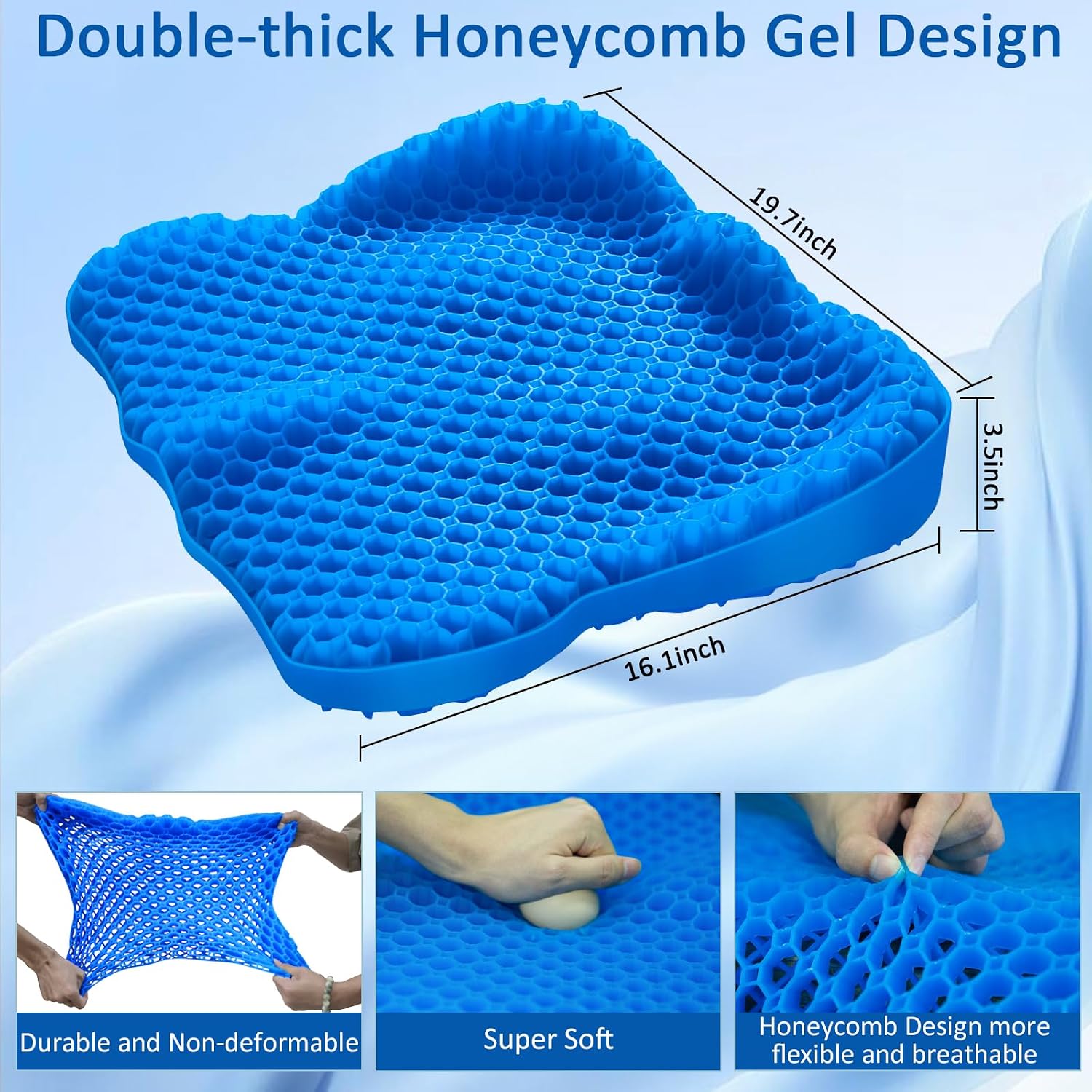 Cooling Gel Seat Cushion with Anti-Slip Cover, Thickened Large Breathable Honeycomb Design Pressure Points Absorbing Gel Cushion, Suitable for Office Chair, Home, Car Seat and Wheelchair thumbnail