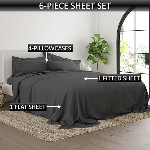 Miniatura 3 de Juego de sábanas de 6 piezas, tamaño Queen XL de 60 x 84 pulgadas, 800 hilos, 100% algodón egipcio puro, bolsillos profundos de 25 pulgadas, ropa de