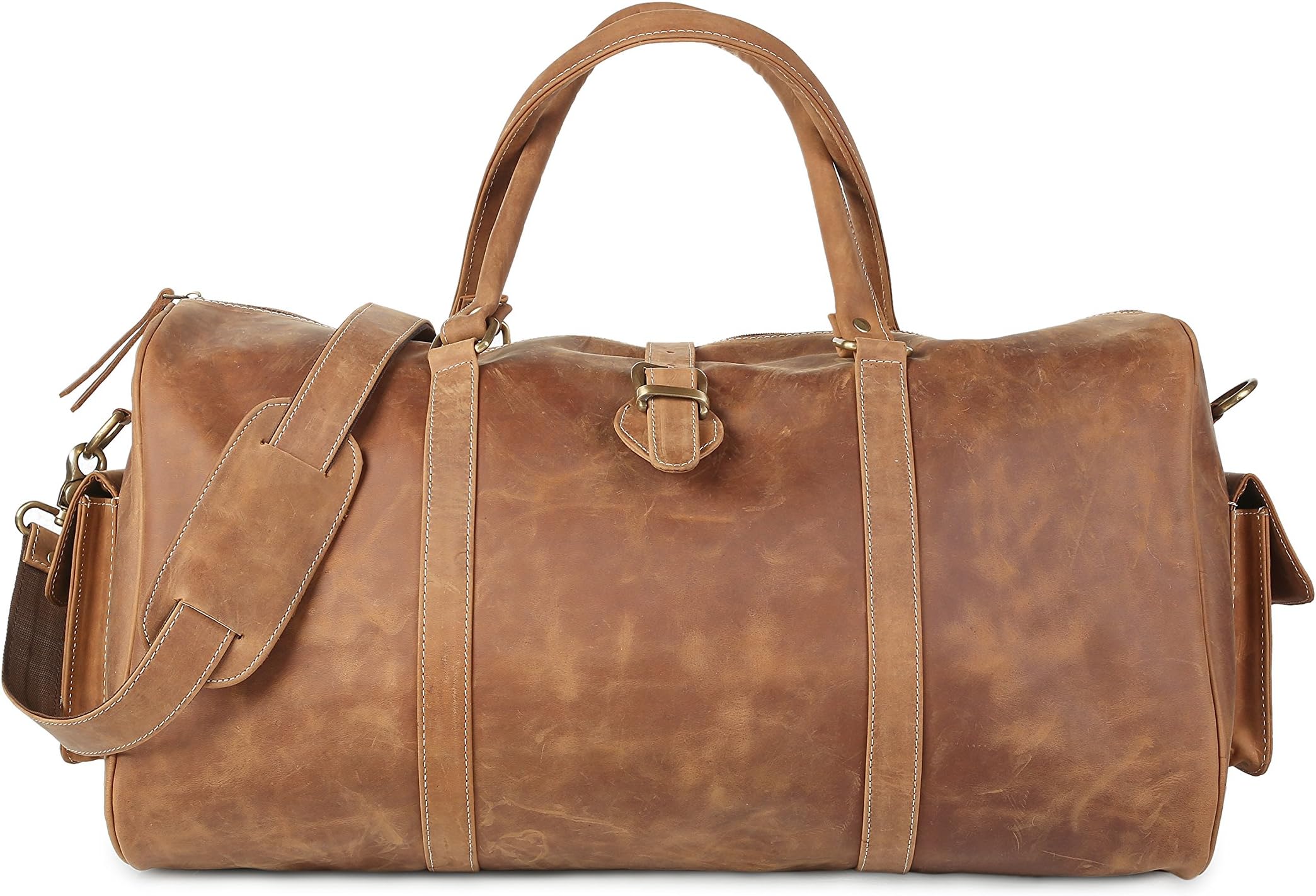 Chra 20" Soft buffalo leather Duffel Bag | Holdall Bag | Travel Bag | Sports Bag | Overnight Weekend Leather Bag for Gym Sports Cabin | Leather Bag for Men | Leather Bag for Women (Tan Brown)