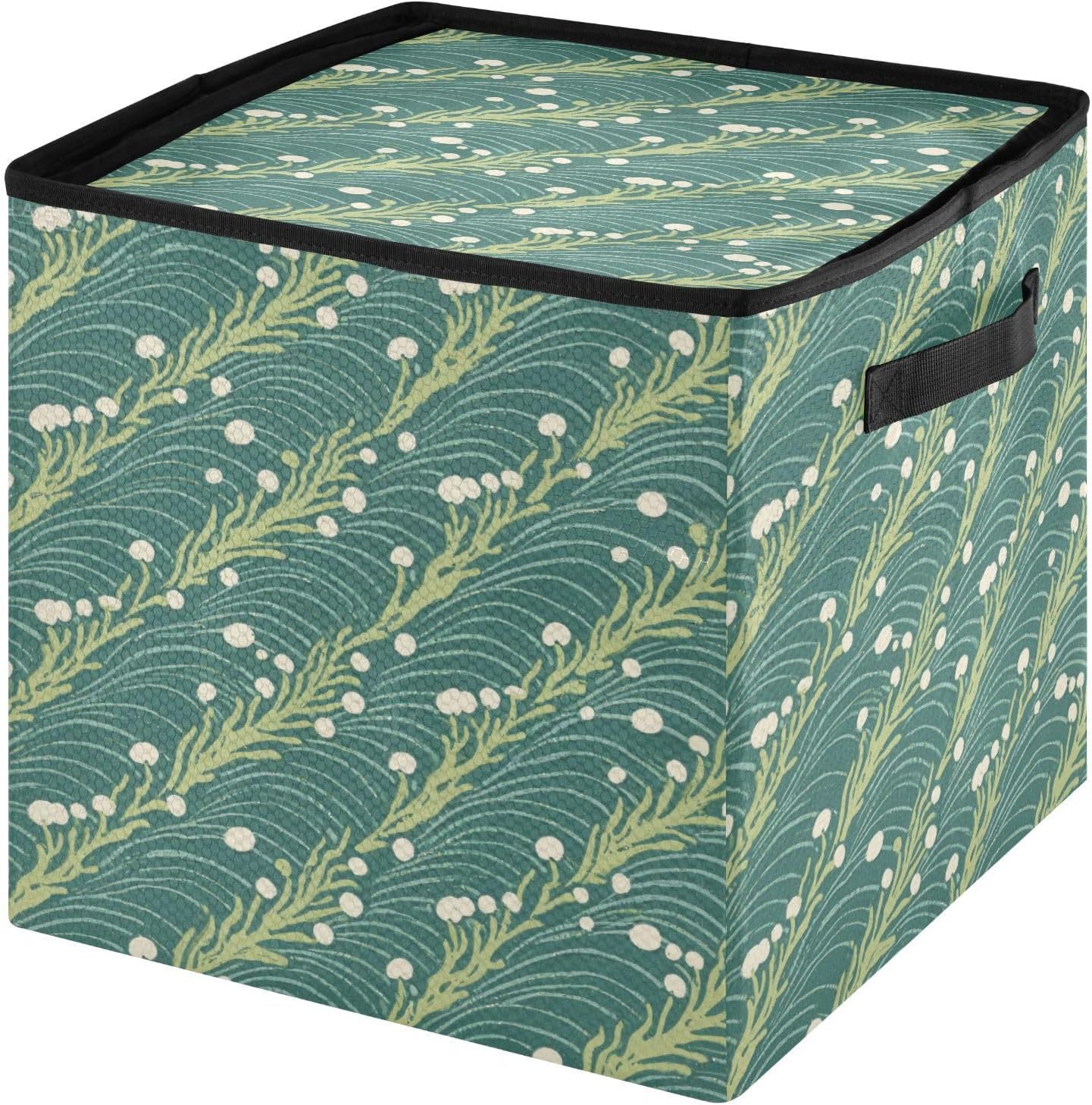 High Capacity Christmas ornament storage containers Holds Up to 64, Two Handles foldable Holiday Storage Case with Lid,Green Crops Waves