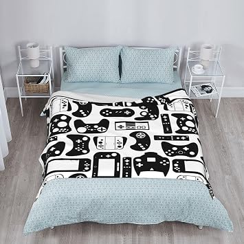 Video Game Gaming Black White Gamer Throw Blanket Soft Bed Bedding Warm Cozy Plush Flannel Fleece Blankets Gifts for Boys Teens Men, Sofa Couch Bedroom Home Decor, 80