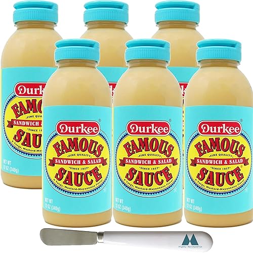 Durkee Famous - Salsa para sándwich y ensalada, 12 onzas (paquete de 6), botellas resellables para apretar, con herramienta Mighty Merchandise Spread