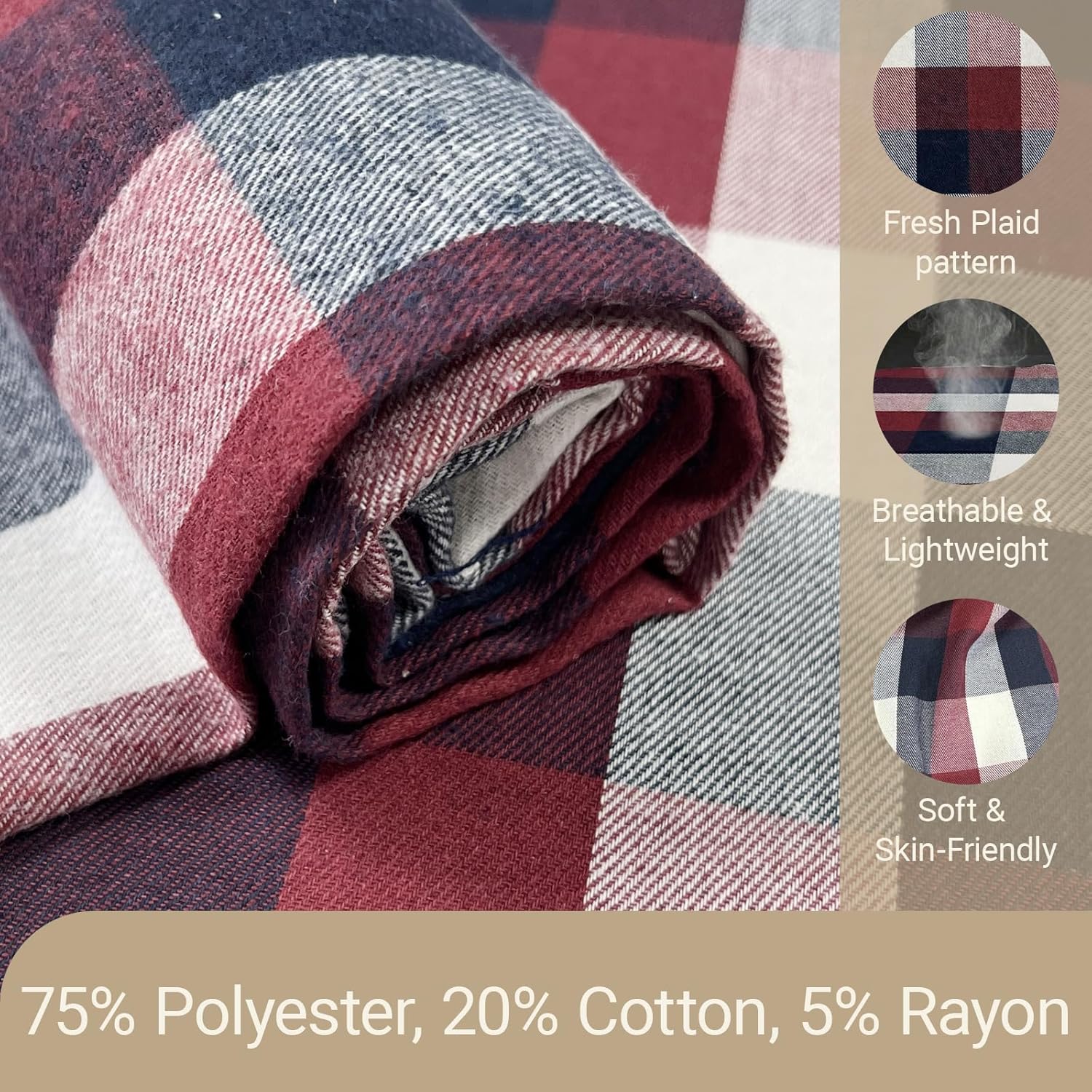 Q&J Fabric Co. 5 Yard x 57Inch Plaid Fabric,Gingham Fabric by the Yard, 4.42 oz/yd²,Checkered Cloth Tartan Poly-Cotton Material for DIY Crafts,Quilting,Apparel,Tablecloths(Navy Blue & White & Red)