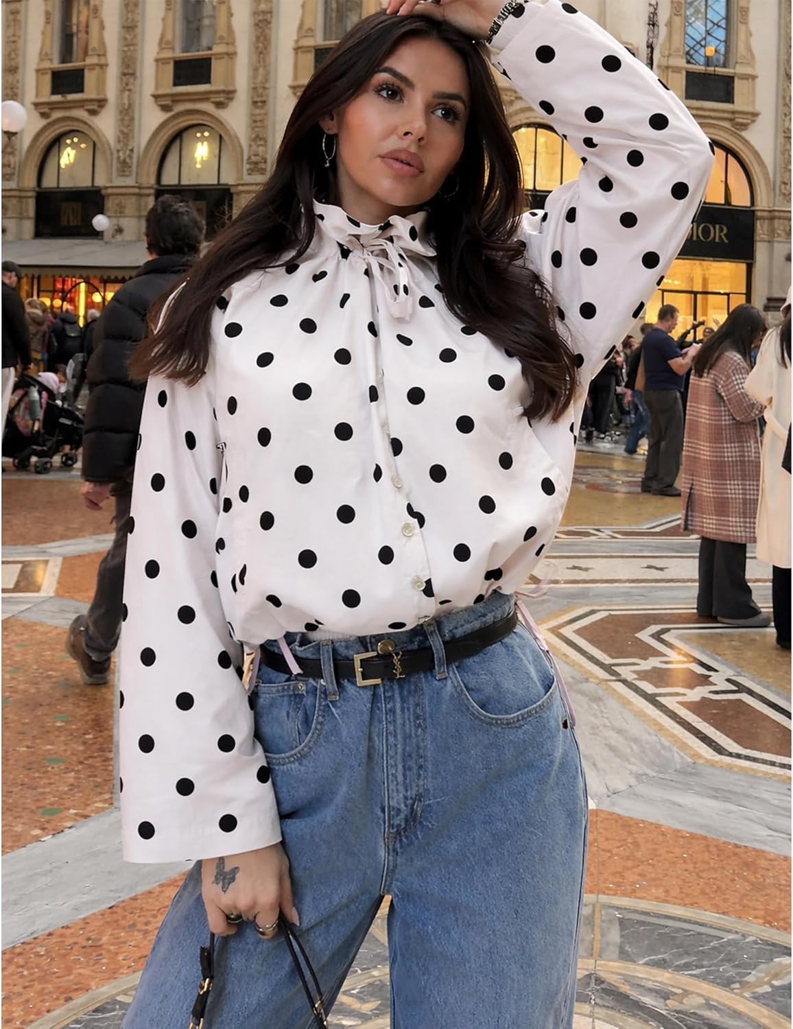 Colorful world Womens Polka Dot Jacket Drawstring Hem Button Front Cropped Lightweight Jacket Relaxed fit Coat with Pockets
