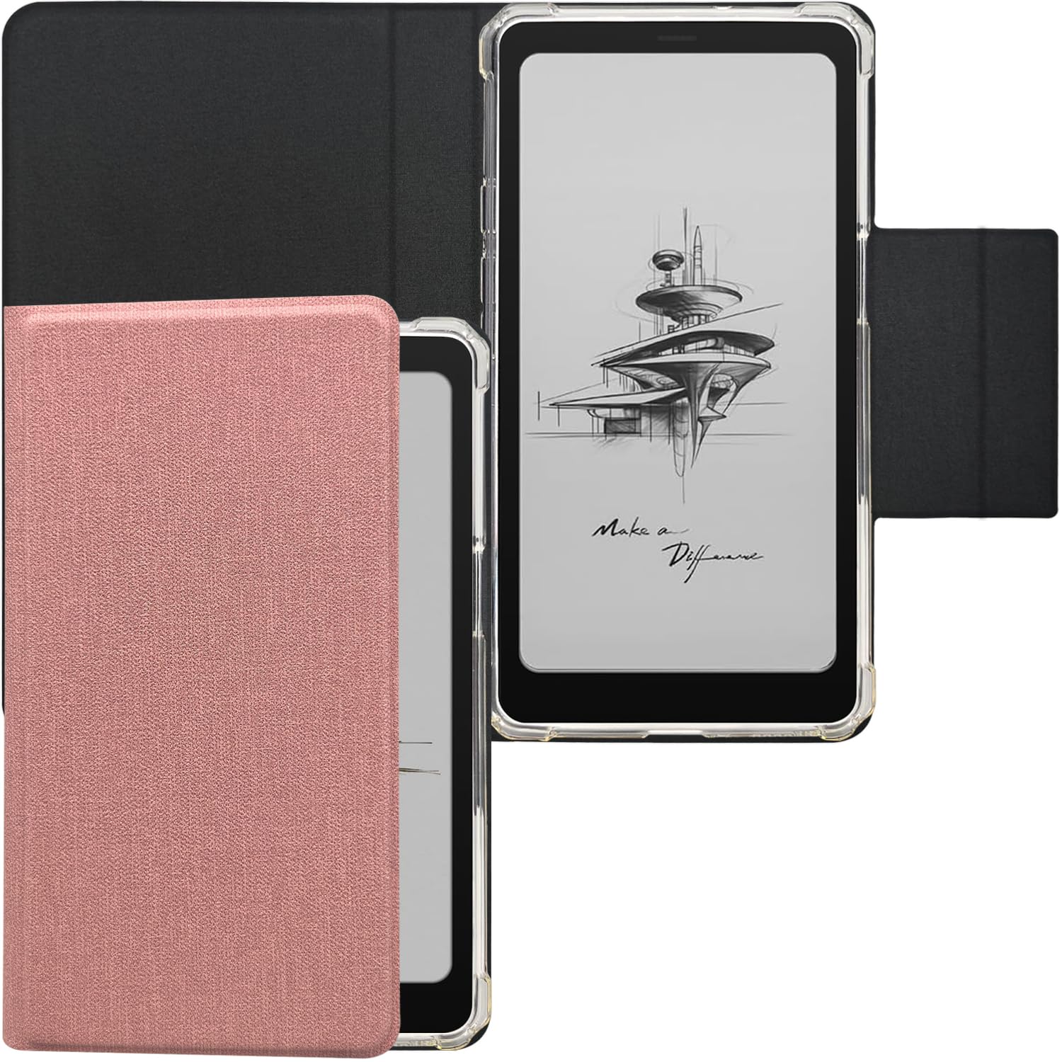 Custodia a libro magnetica rimovibile 2 in 1 per Onyx Boox Palma2 (2024) Cover trasparente in TPU con funzione sleep/wake automatica, chiusura magnetica fibbia (panno rosa rosa)