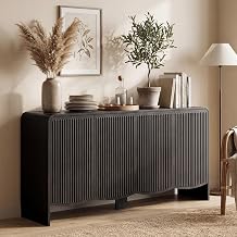 Seang Fluted Sideboard Buffet Cabinet with Storage,58" Modern Sideboard Cabinet with Curved Design & Adjustable Shelves,Wood Console Table for Living Room,Entryway,Kitchen,Black