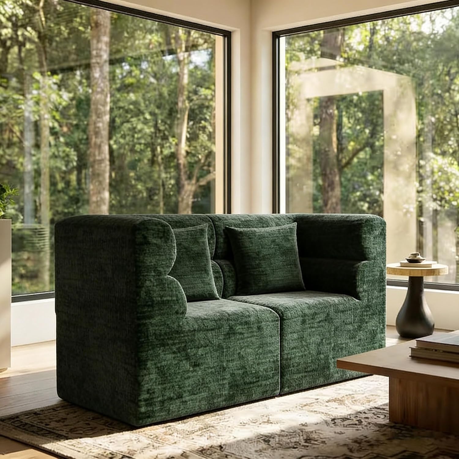 66.14" Modular Sectional Sofa, No Assembly Required Cloud Couch with Deep Seat, Modern Boneless Floor Sofa, Comfy Oversized Bean Bag Couch for Living Room, Bedroom, Apartment Green