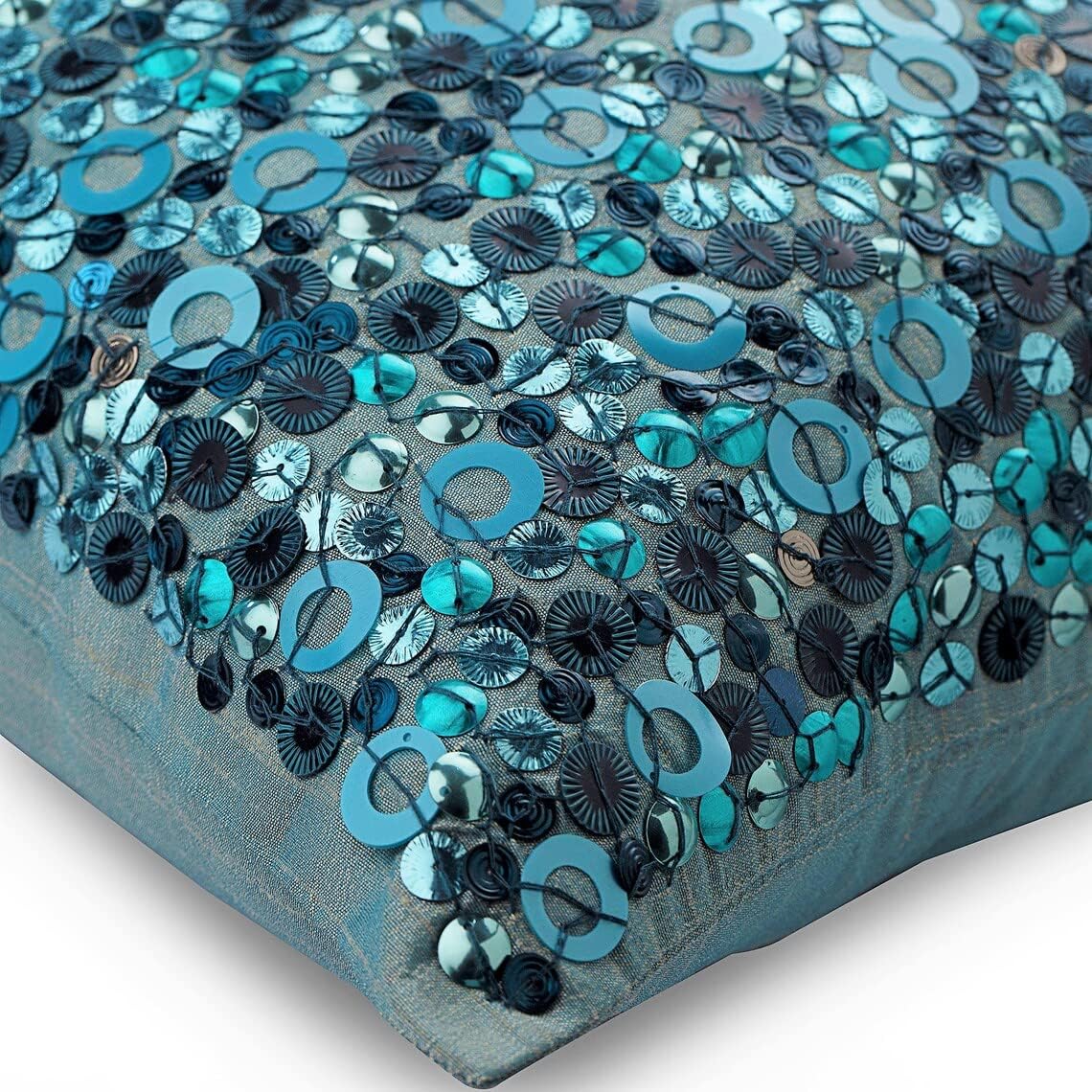 The HomeCentric Euro Sham Cover, Blue European Pillow Covers 26x26 inch (65x65 cm) Silk Euro Pillow Covers, Circles & Dots, Sequins Embellished, Modern Euro Size Pillow Shams - Sea The Dream