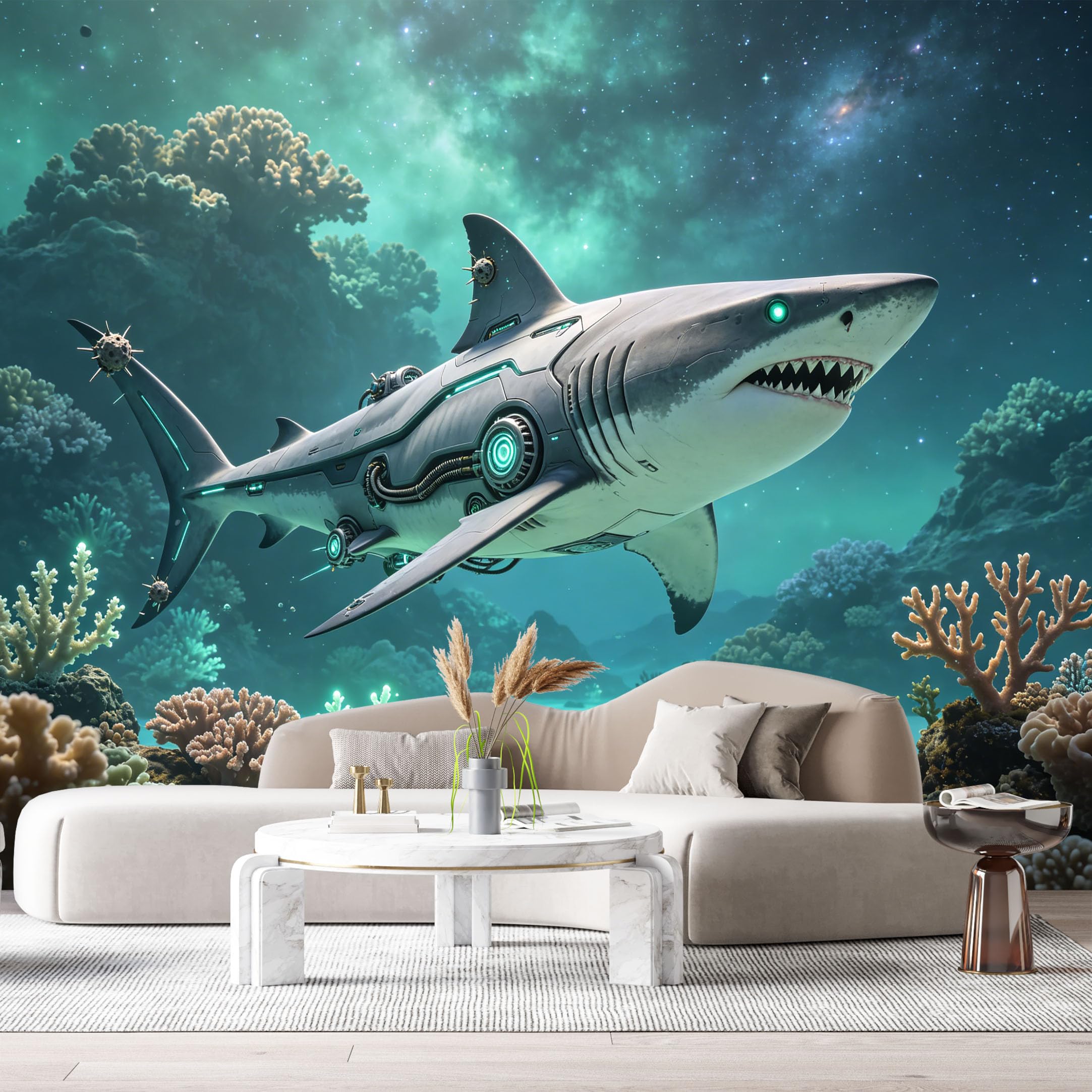 Custom Size Wall Mural Mechanical Aquatic Predator Ocean SciFi Cyber Marine Mech SelfAdhesive Art Prints Removable Large Wallpaper Boy Bedroom Esports Game Room Tenant Room Studio