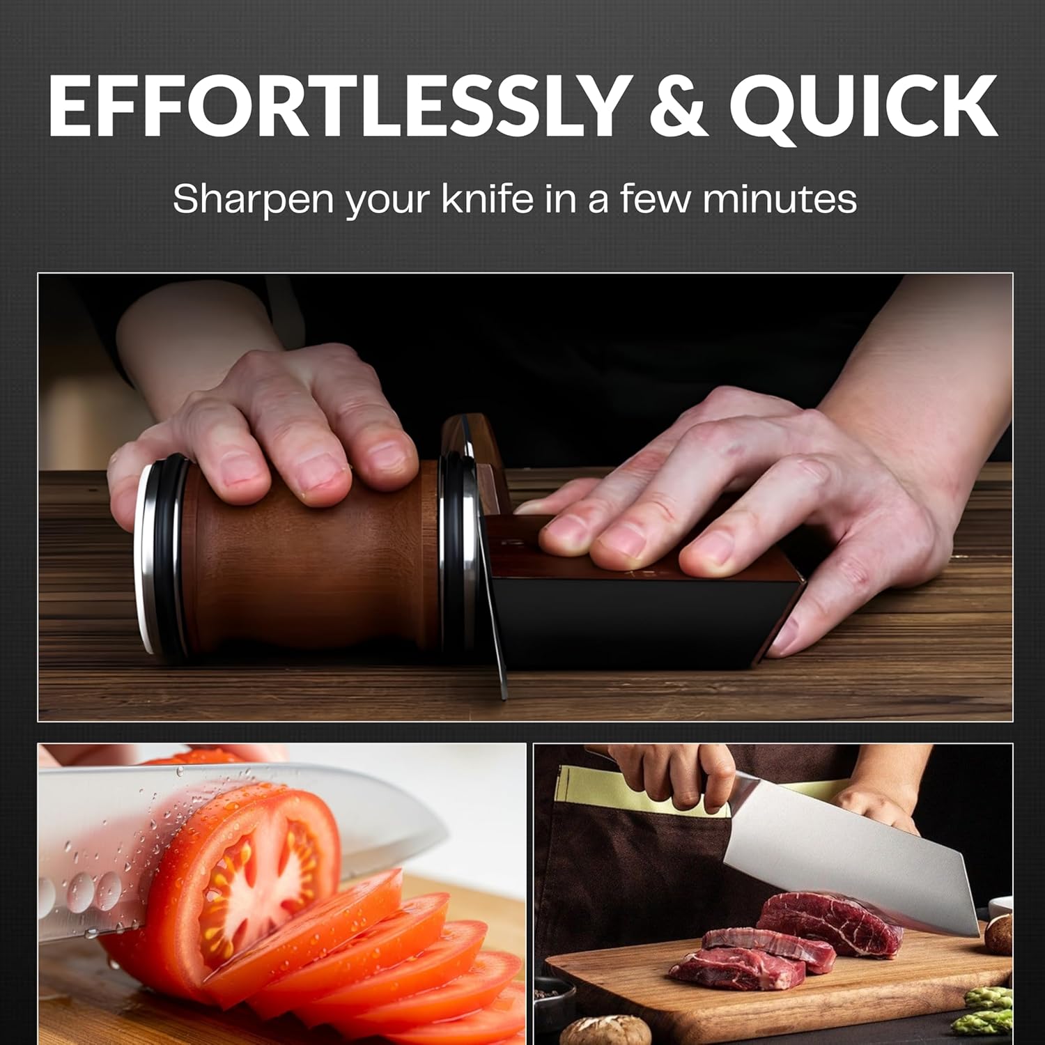 4 Angles High Carbon Stainless Steel Rolling Knife Sharpener with 400, 1000 & 3000 Replacement Discs - Blunt Knife Sharpening Kit with 12°, 15°, 20°, and 25° Sharpening for Kitchen & Chef's Knives