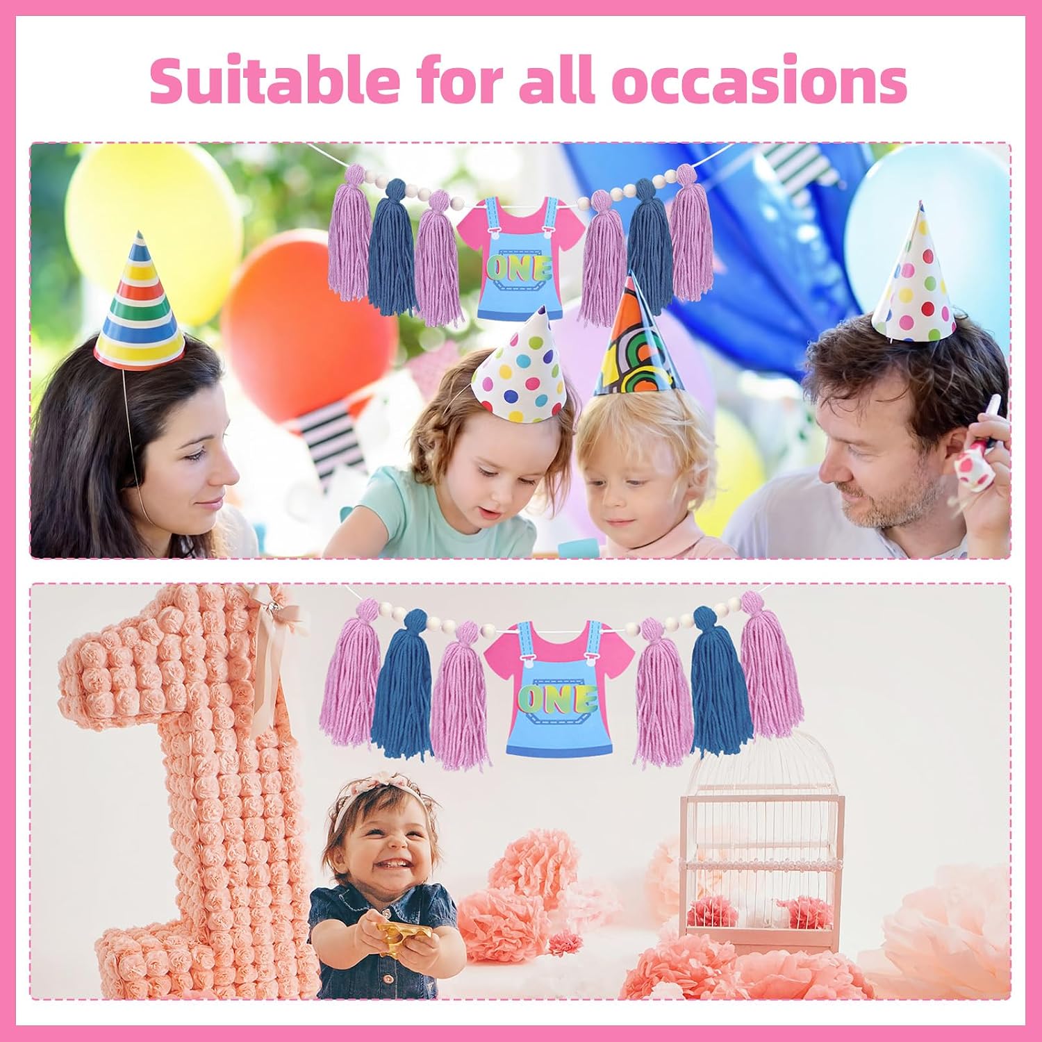 Blue Pink 1st Birthday Banner for High Chair Enlightened Teacher Party Decor Cartoon English Teachers High Chair Banner Hanging Baby Shower Decoration image 5