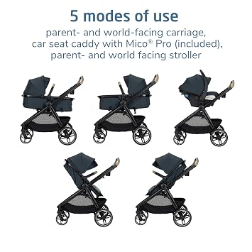 Maxi-Cosi Zelia Pro 5-in-1 Travel System with Mico Pro Infant Car Seat and Baby Stroller Combo, Reversible Seat, Large Wheels, Adjustable Handle, Newborn to Toddler, Lightweight, Seascape