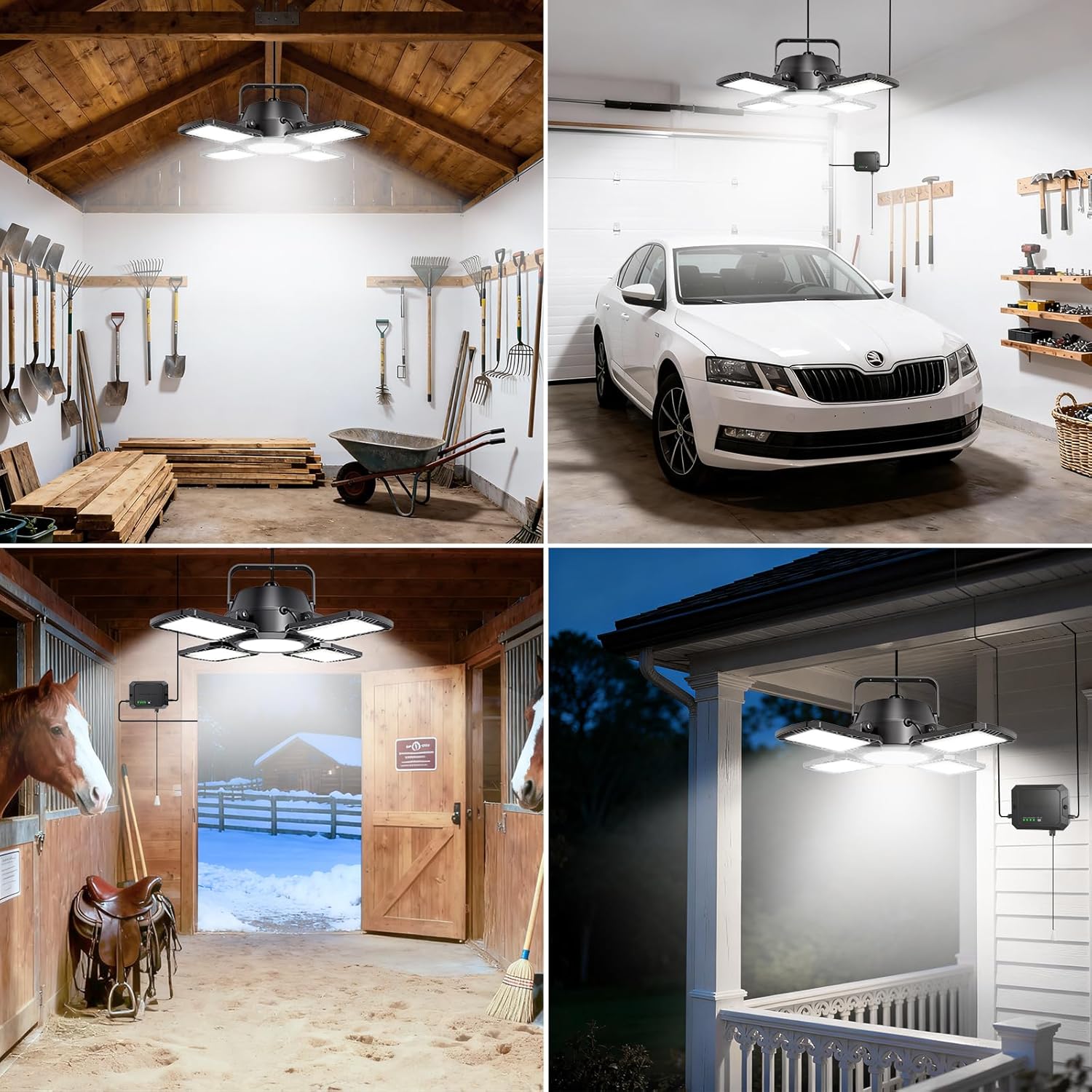 Auzev Solar Shed Light Indoor Outdoor, 172 LED Pendant Light with Pull Switch, Available Day & Night, 2000LM, 2 Dimmable, IP65 Waterproof Gazebo Light for Chicken Coop, Barn, Porch, Garage, Shop