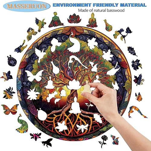 Miniatura 3 de Rompecabezas de madera para adultos, rompecabezas redondo del árbol de la vida, rompecabezas de forma única, regalo para adultos, rompecabezas de