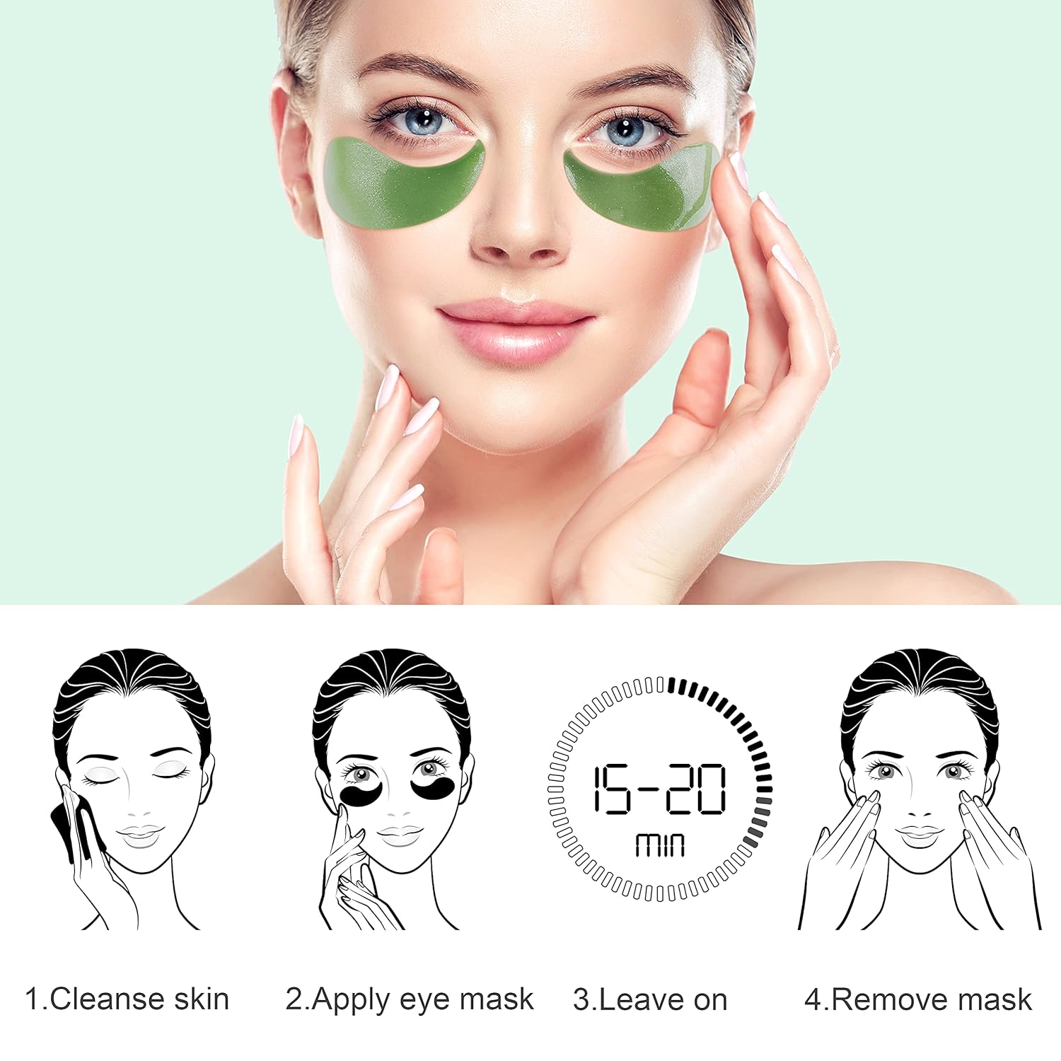 R.A.V Under Eye Patches Green Tea Eye Masks with Hyaluronic Acid and Collagen for Dark Circles, Puffiness, Eye Gel Treatment Patch Anti-Aging Eye Pad for Wrinkles, Eye Bag, Natural Extracts (30 Pairs) : Beauty & Personal Care
