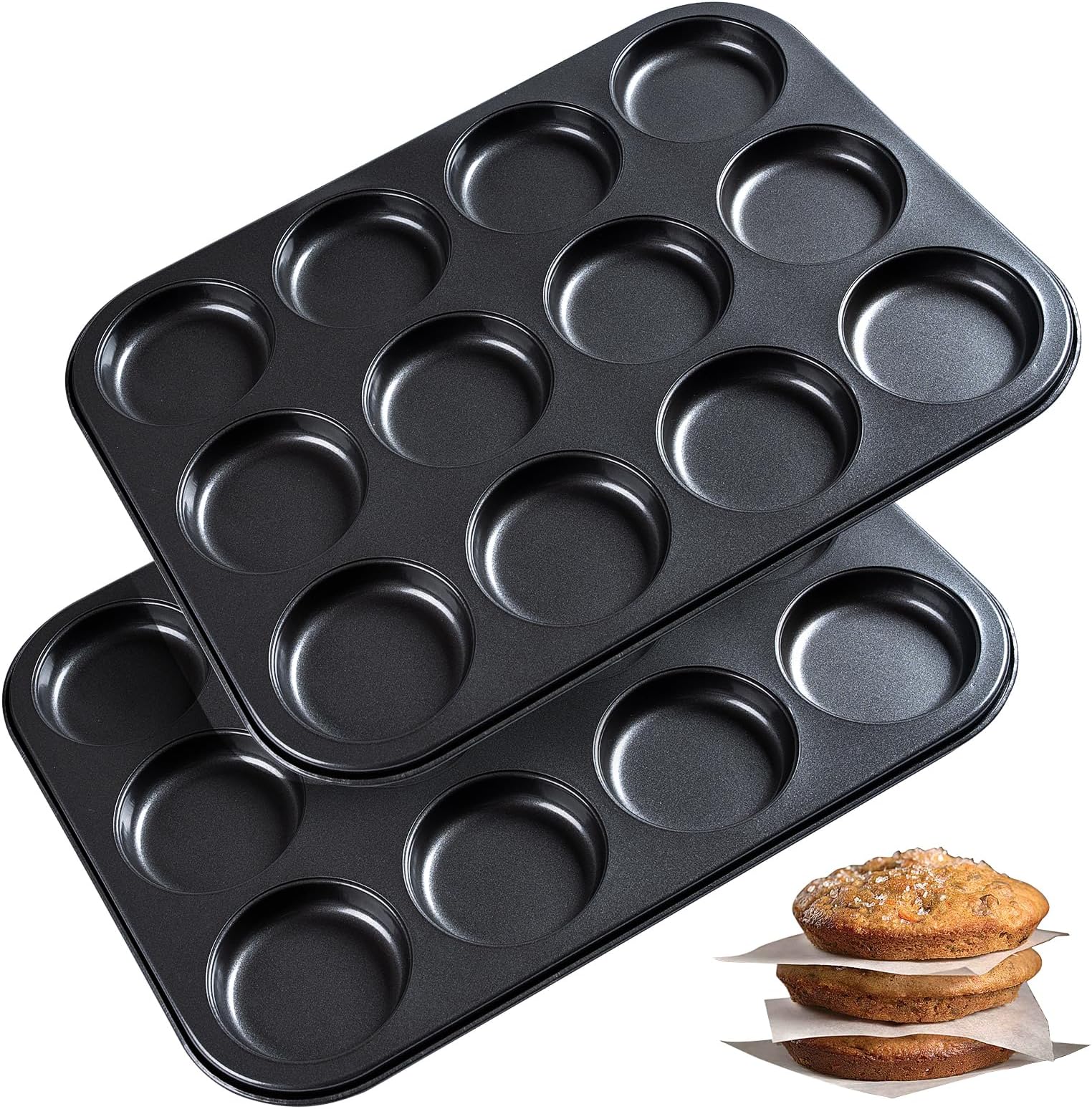 Muffin Top Pan 2 Pack Baking Pans Whoopie Pie Pan, Nonstick 3 Inch Yorkshire Pudding Pan for Pansuffin, Moon Pie, Cookies, Small Hamburger Bun